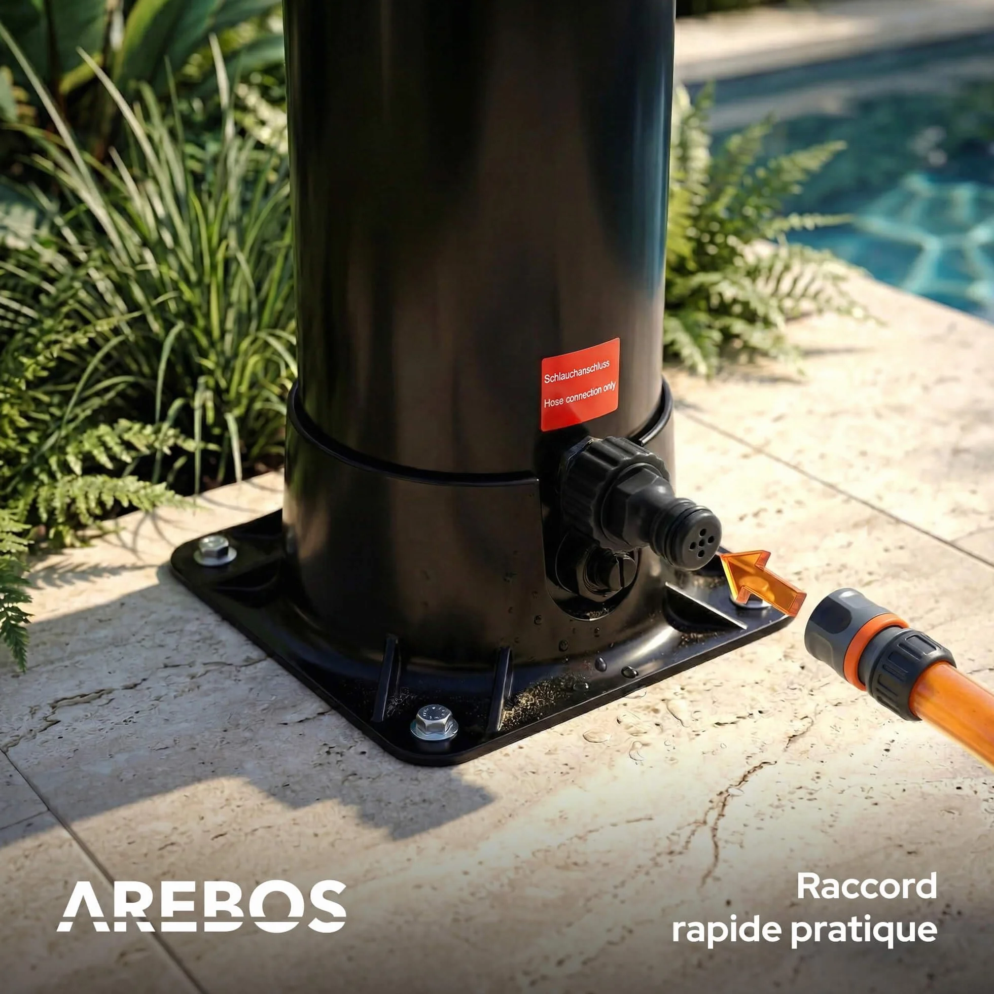 AREBOS Douche Solaire 40 L avec thermomètre intégré, Noir