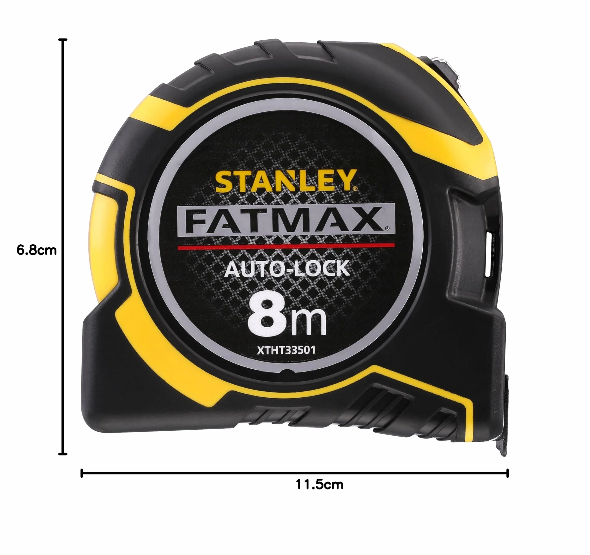 STANLEY Mesure auto lock 8 m x 32 mm ruban large crochet position du zéro réel boitier ergonomique bi matière