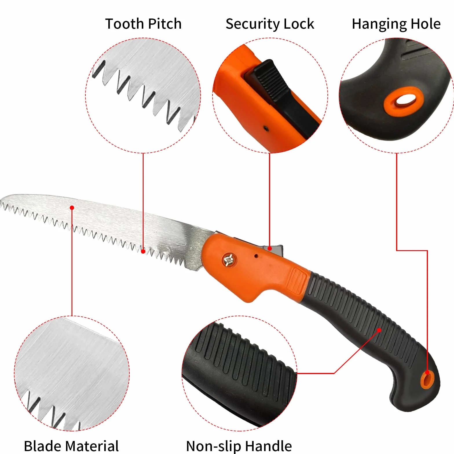 Newaner Scie à Élaguer Pliante 180mm,Scie Pliante à Main Avec poignée antidérapante et verrouillage de sécurité,Scie à main polyvalente pour couper et jardiner, tailler et réparer（orange）