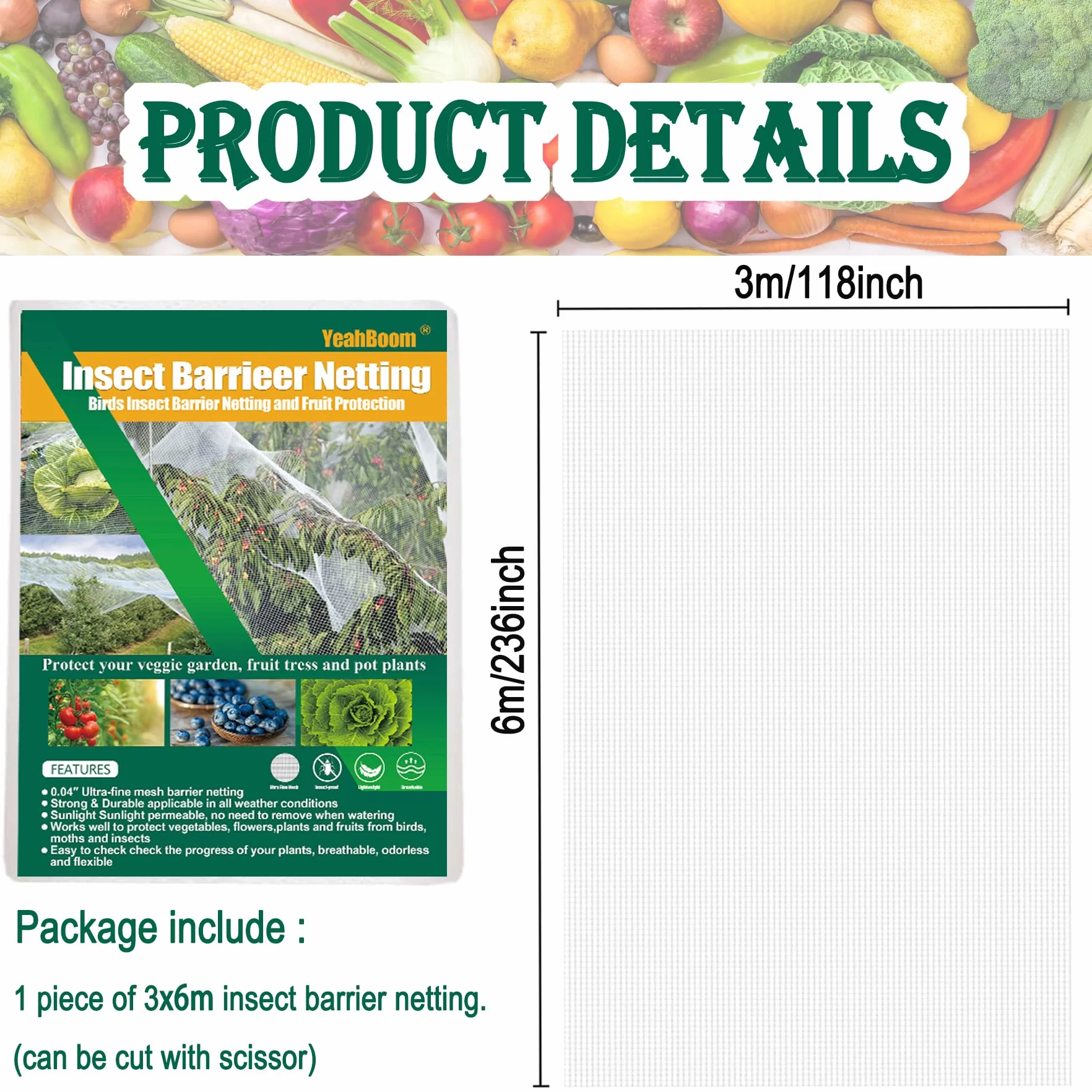 Filet Anti Insecte Potager 3x6M Protection Plantes Légumes Fruits
