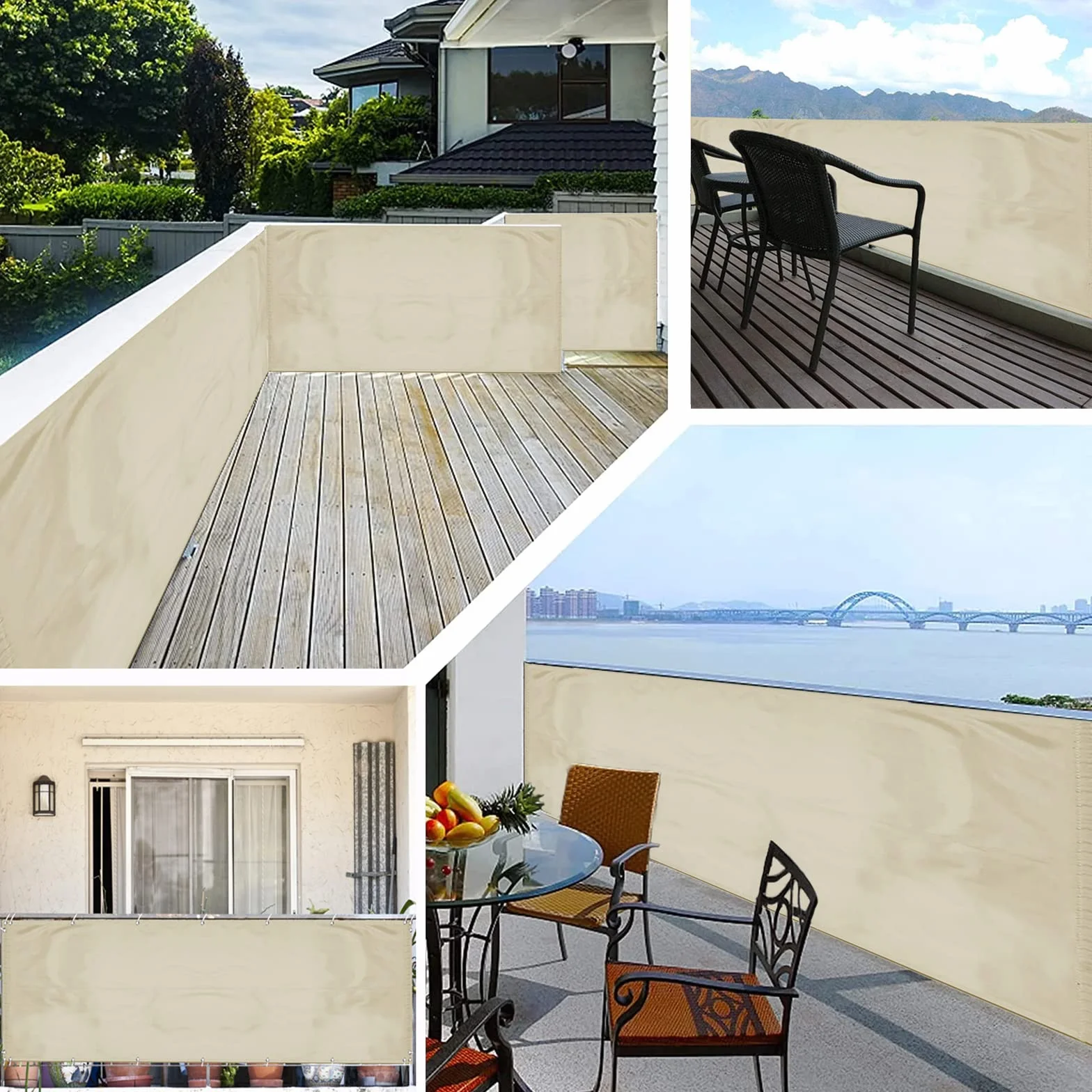 Brise Vue 90x400cm Opaque Résistant à l'eau pour Extérieur Balcon Patio Jardin Terrasse Grillage Beige