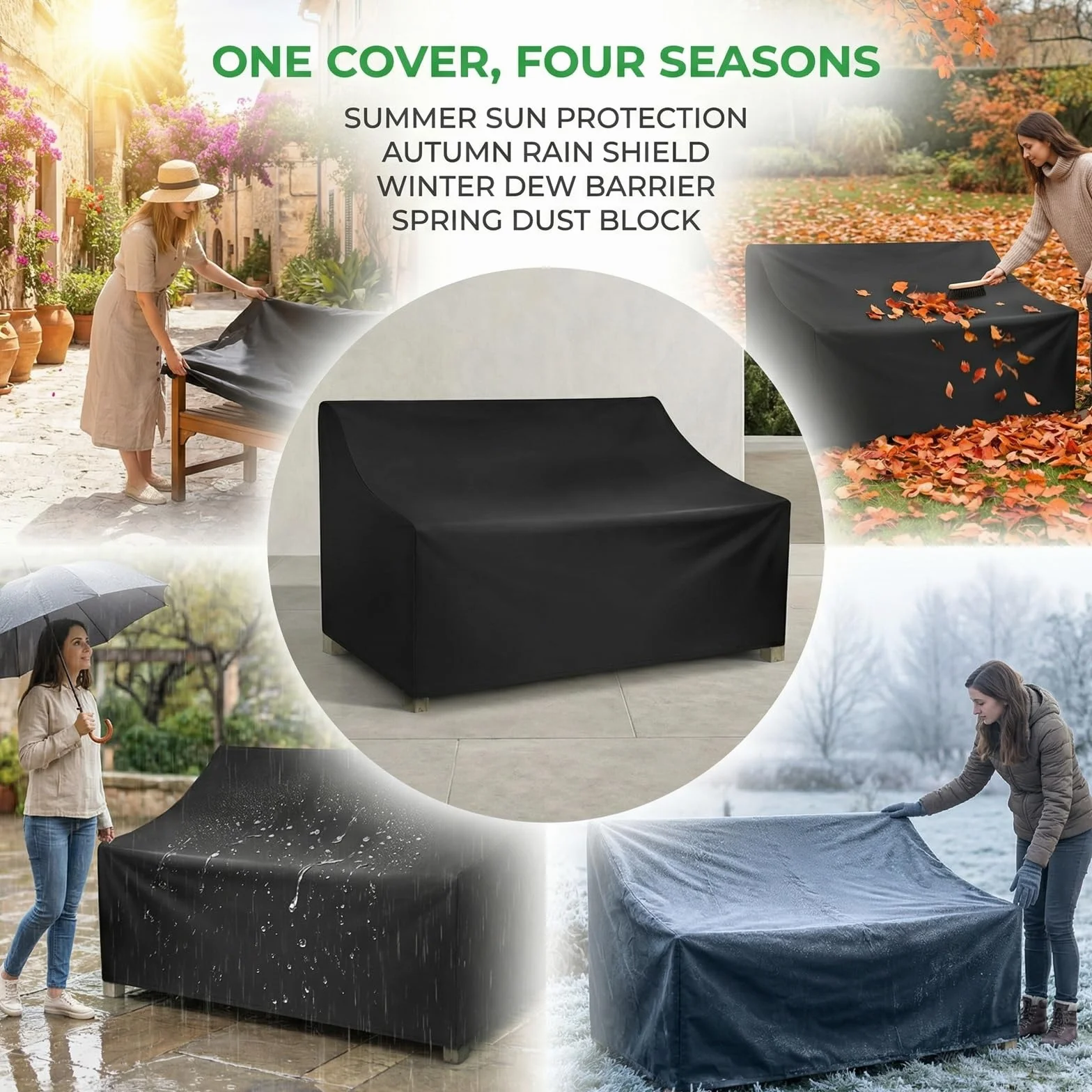Housse de Banc de Jardin 2 Places Imperméable Oxford 210D Protection Extérieur UV