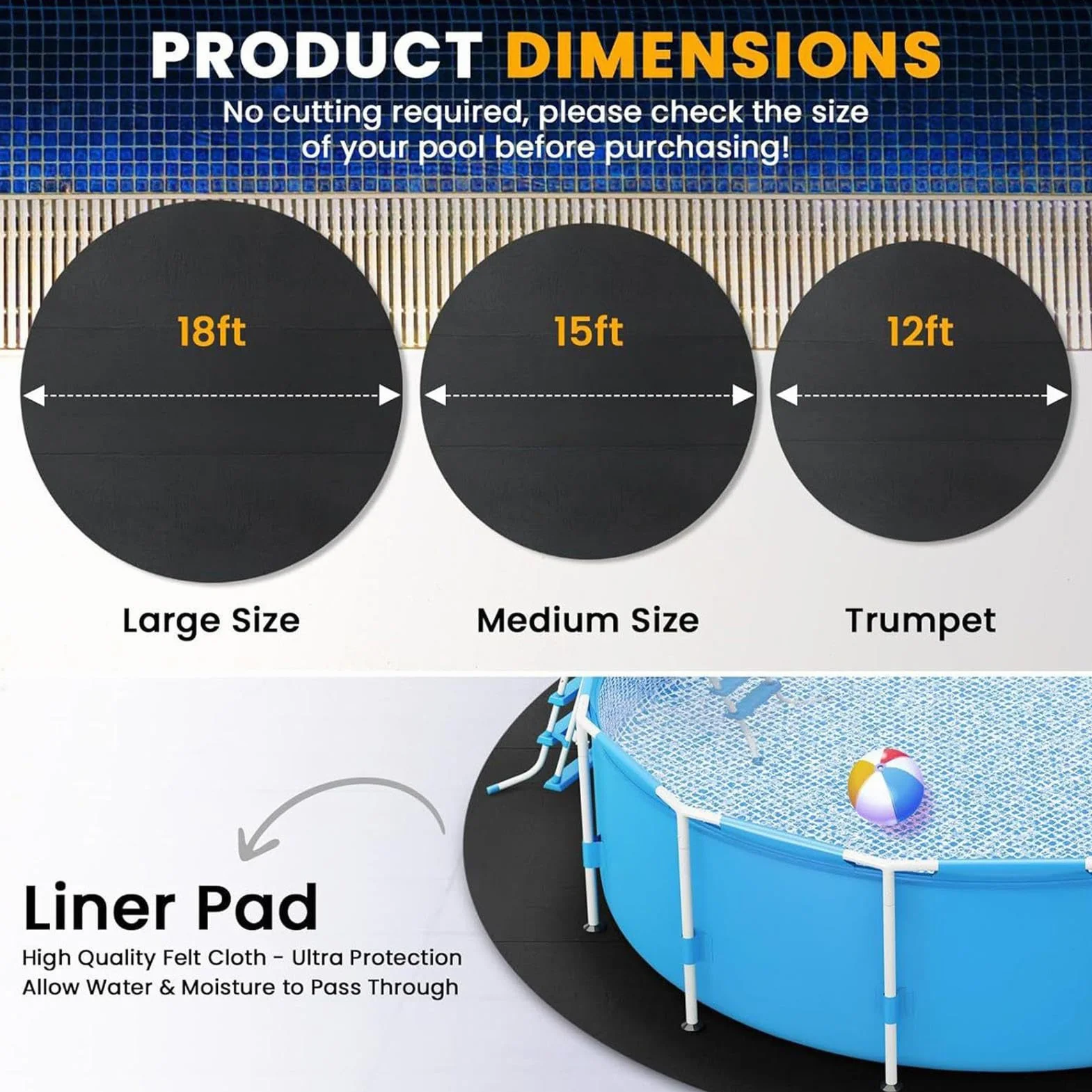 Tapis de piscine épais avec couche de protection haute performance prédécoupé