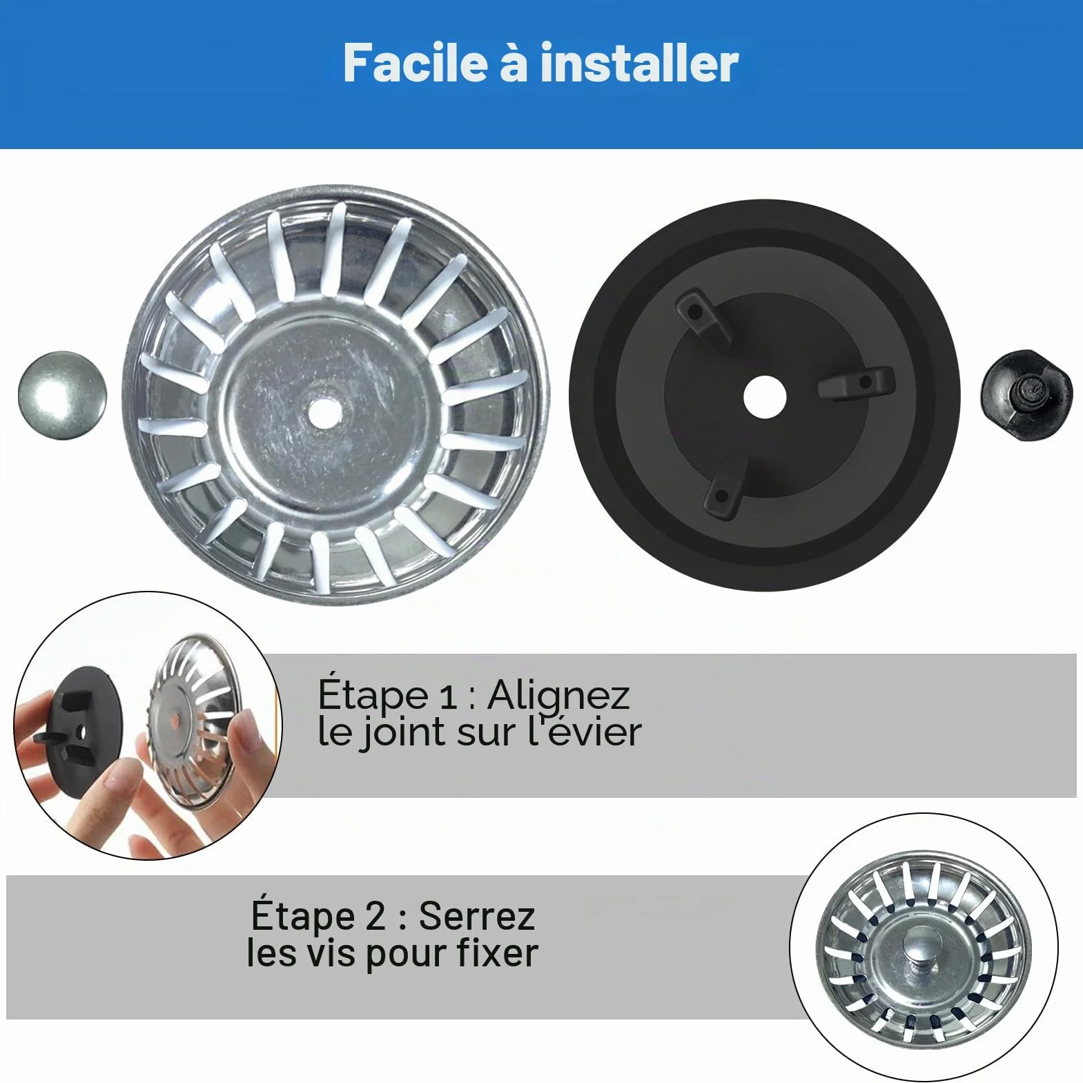 Lot de 4 Joints de Rechange pour évier, compatibles avec IKEA, Joint de Remplacement pour Panier à Tamis, Joint en Caoutchouc pour Panier d’évier, kit de Joints d’étanchéité