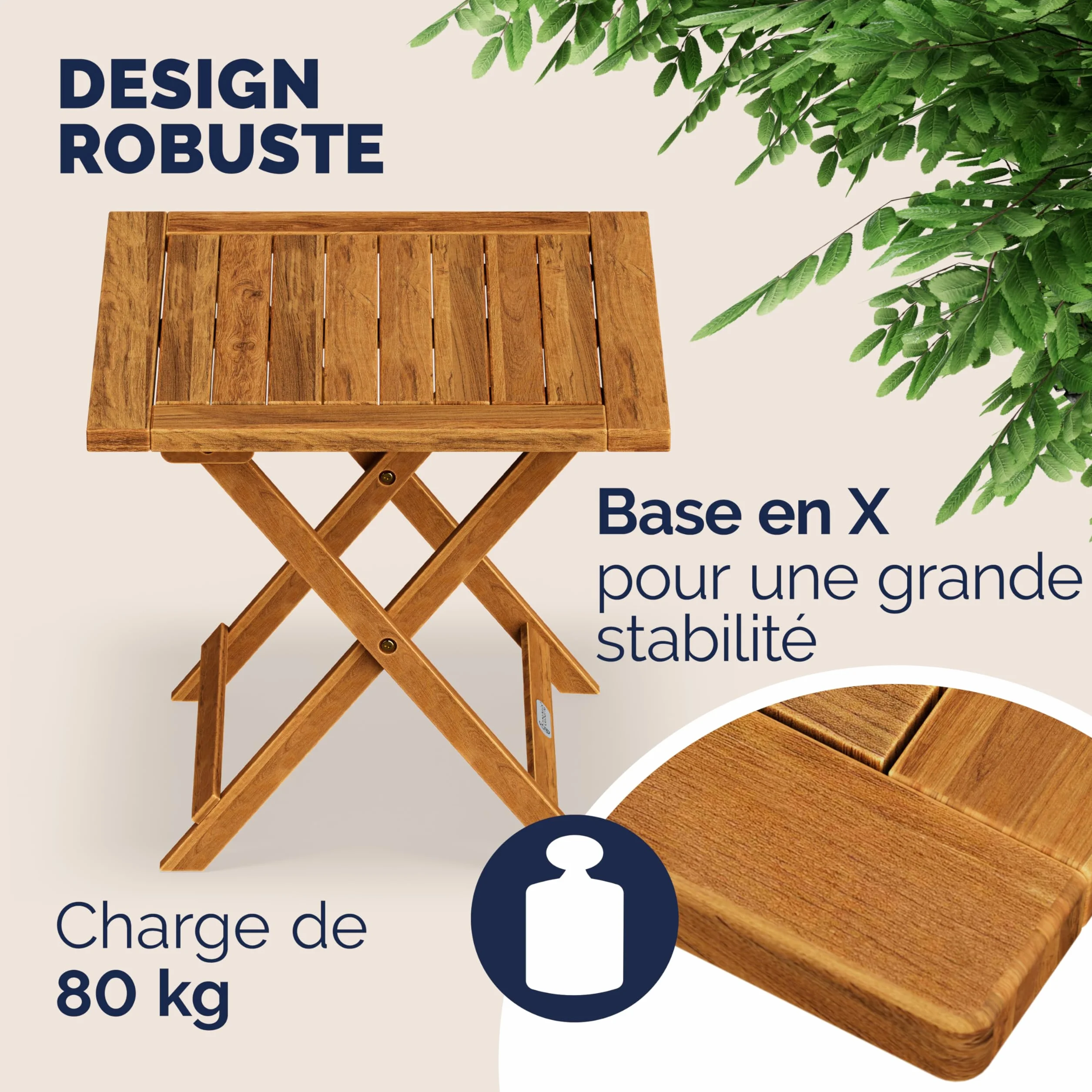 Deuba CASARIA® Table Basse Pliante en Bois d'acacia 46x46cm