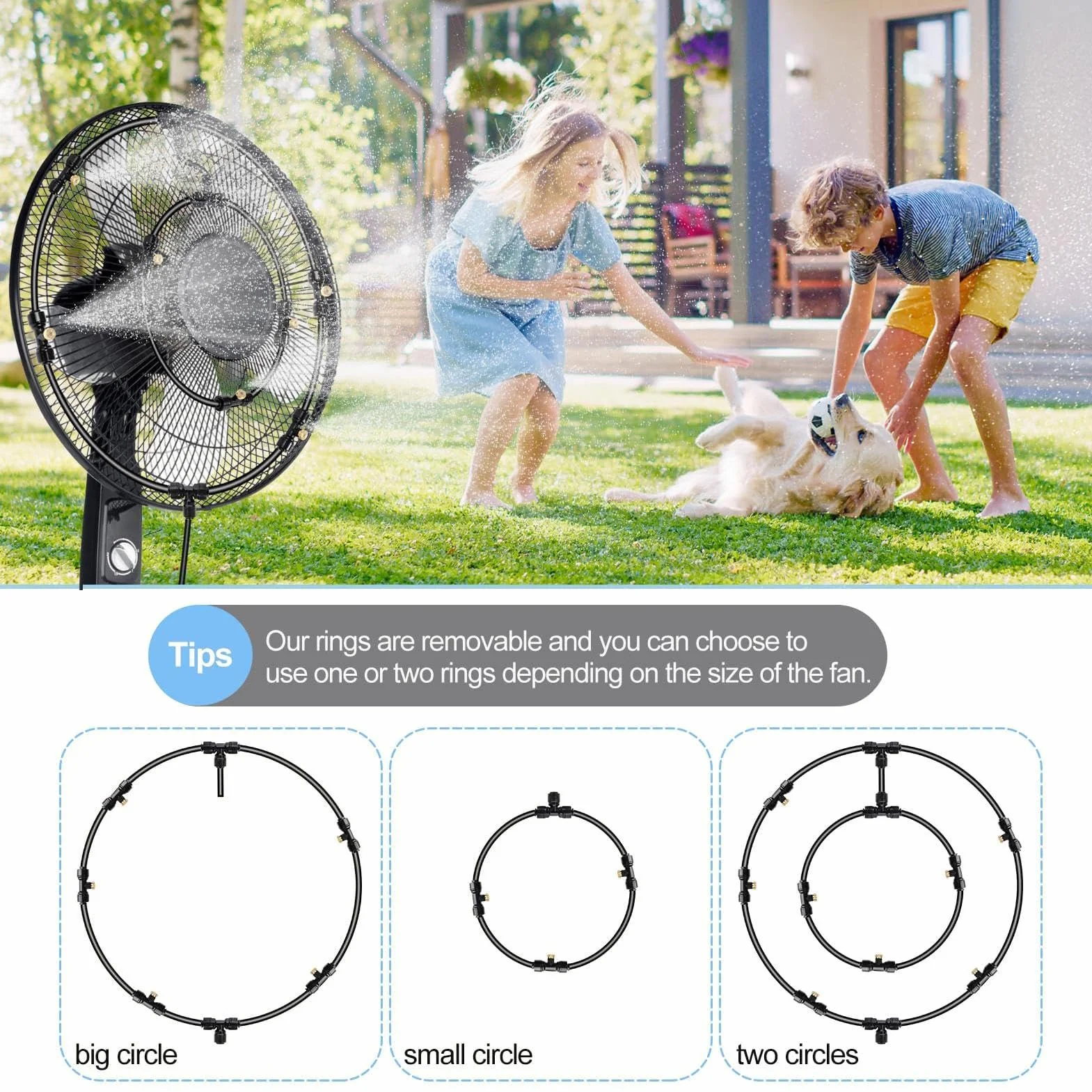 Kit de Brumisation Ventilateur pour Terrasse Extérieure avec Tuyau d’Alimentation en Eau de 8 M