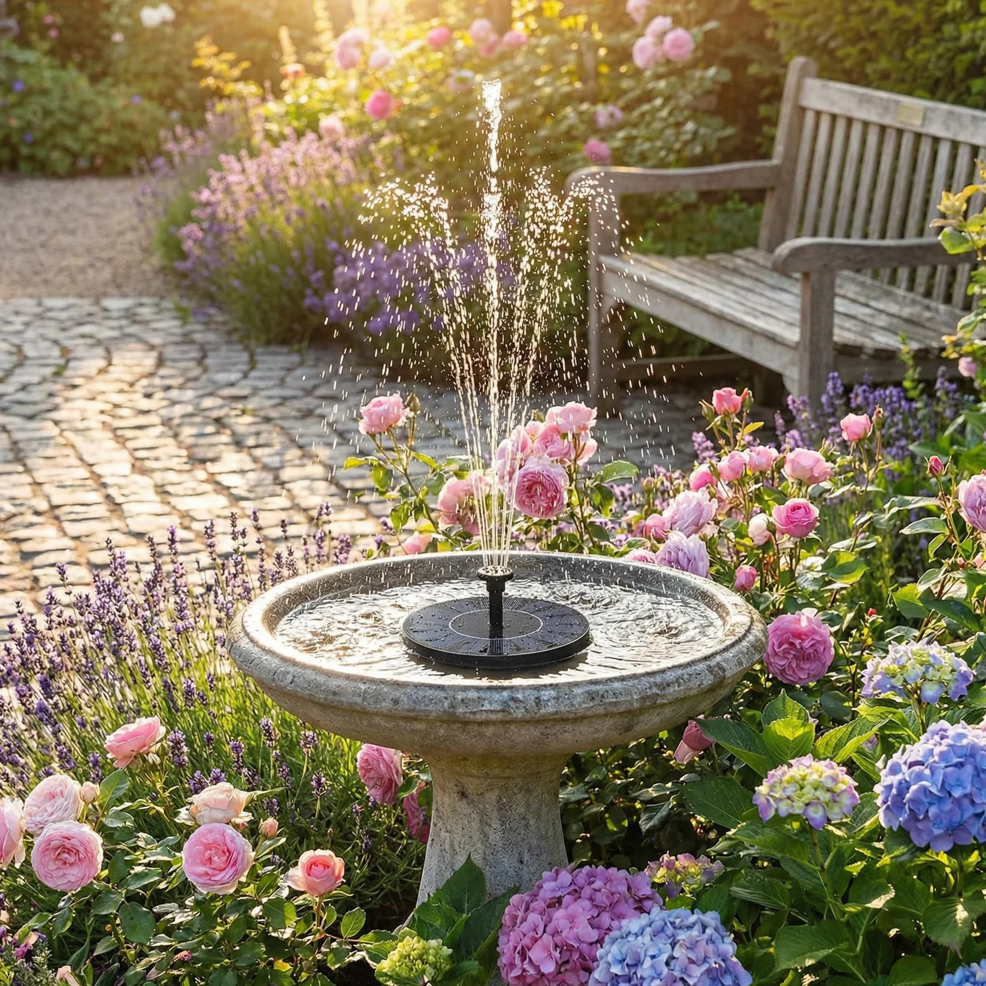 Fontaine Solaire Extérieure 1.5W avec 6 Effets de Jet, Fontaine Flottante pour Jardin Étang