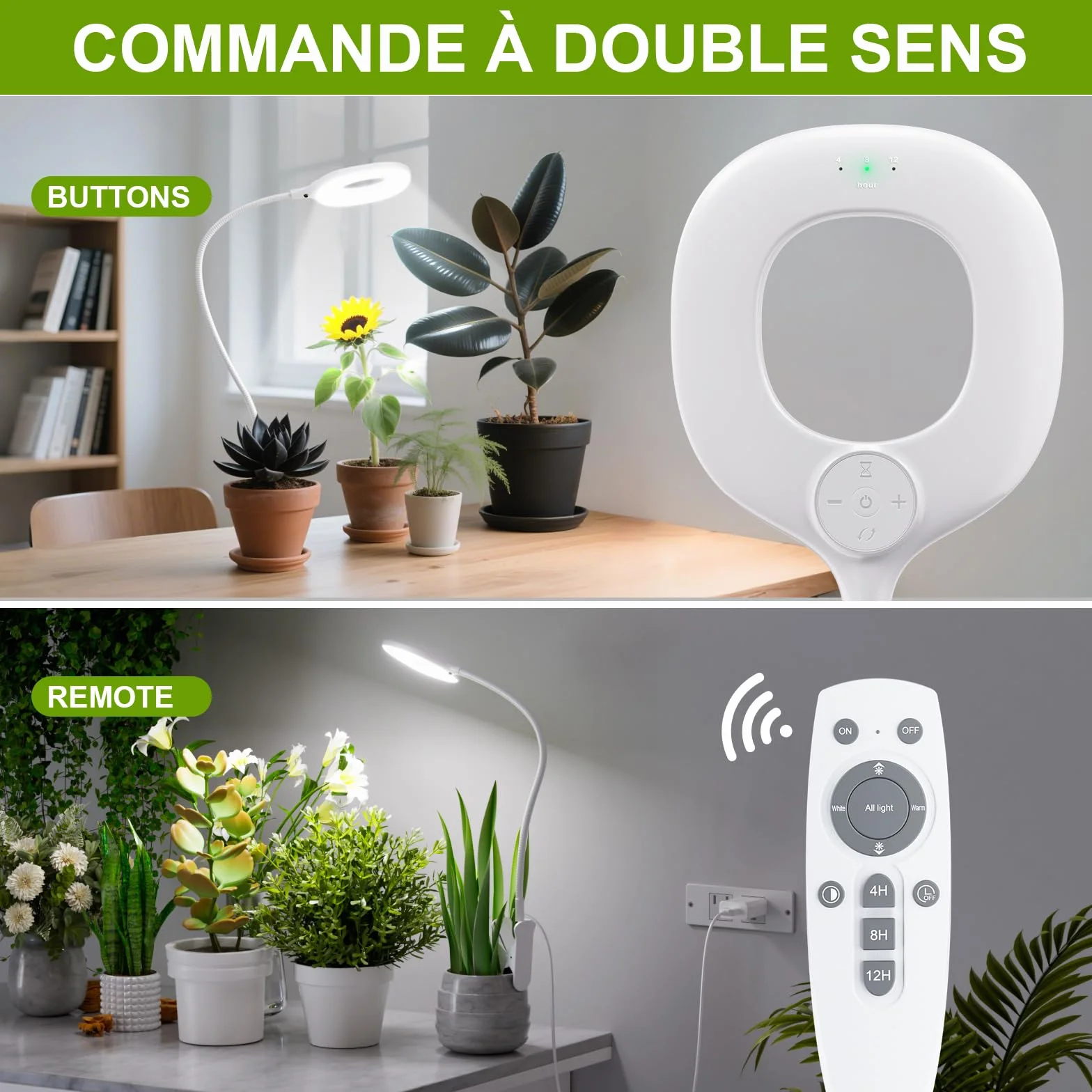 Lampe Horticole LED à Spectre Complet 10W 56 LEDs, Lampe de Croissance Plantes d’Intérieur avec Pince, Col de Cygne Flexible, Minuterie 4/8/12H, 3 Modes
