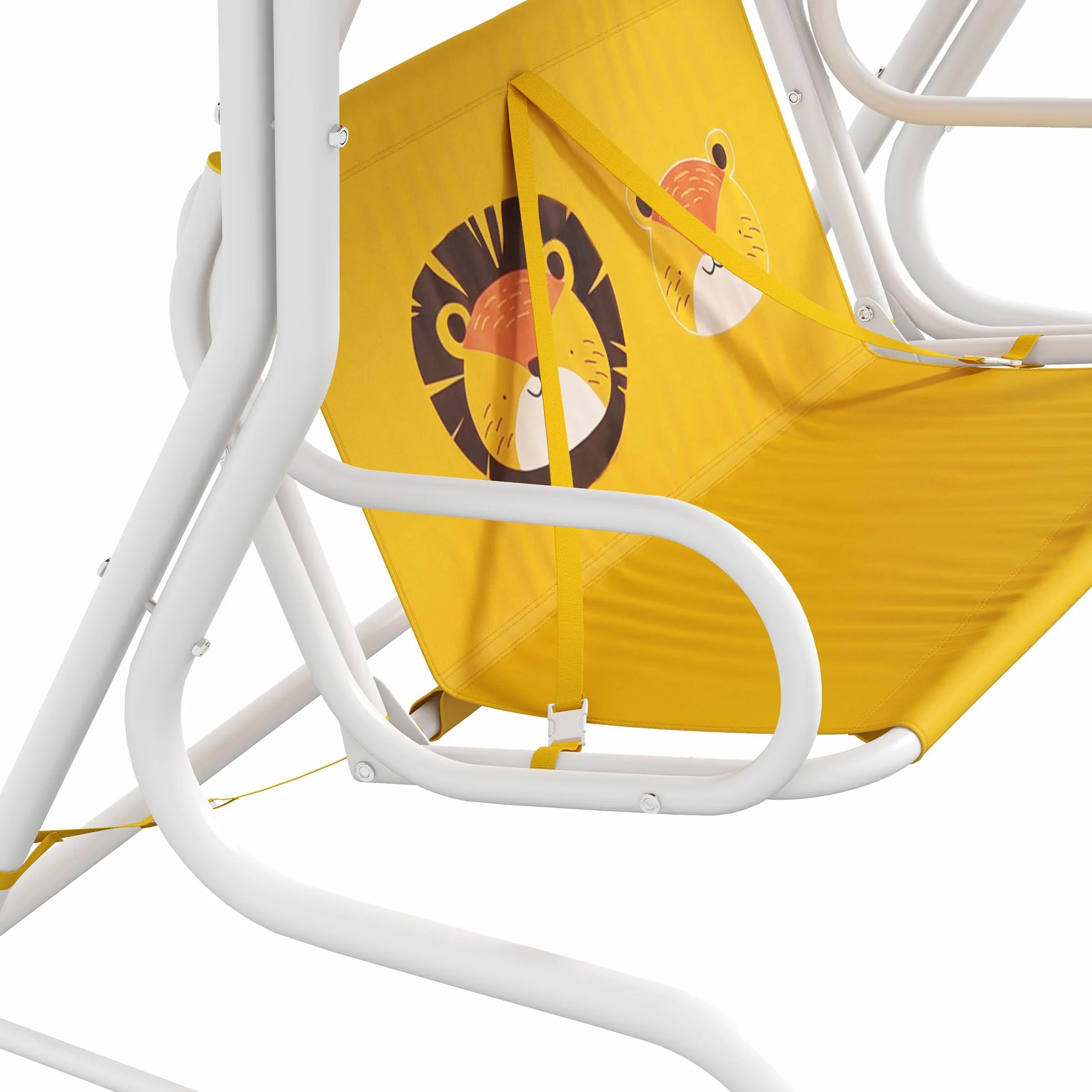 Outsunny Balancelle de jardin extérieure à 2 places motif lion, tente d'angle réglable, 60 kg, 110 x 70 x 110 cm, jaune