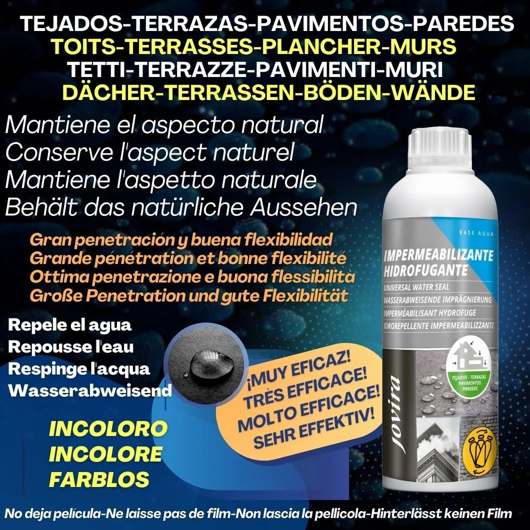 JOVIRA PINTURAS Imperméabilisant Hydrofuge à l'eau. Protection hydrofuge totale pour les façades, les toits, les terrasses, les trottoirs, les murs, etc. (5 Litres, Hydrofugant, Incolore)