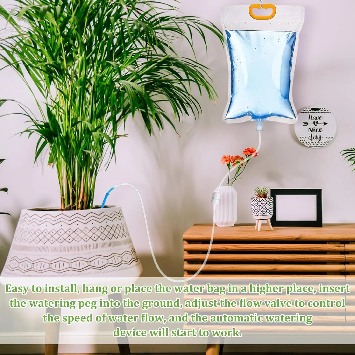 Sac d’Arrosage Automatique 3,5L 5 Pièces: Système Goutte à Goutte avec Débit Réglable pour Plantes Intérieur Extérieur