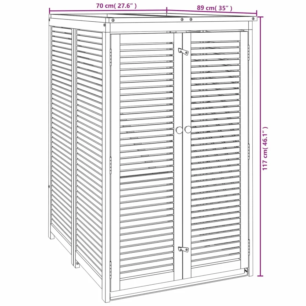 Cabanon à poubelle simple bois massif d acacia 70x89x117 cm