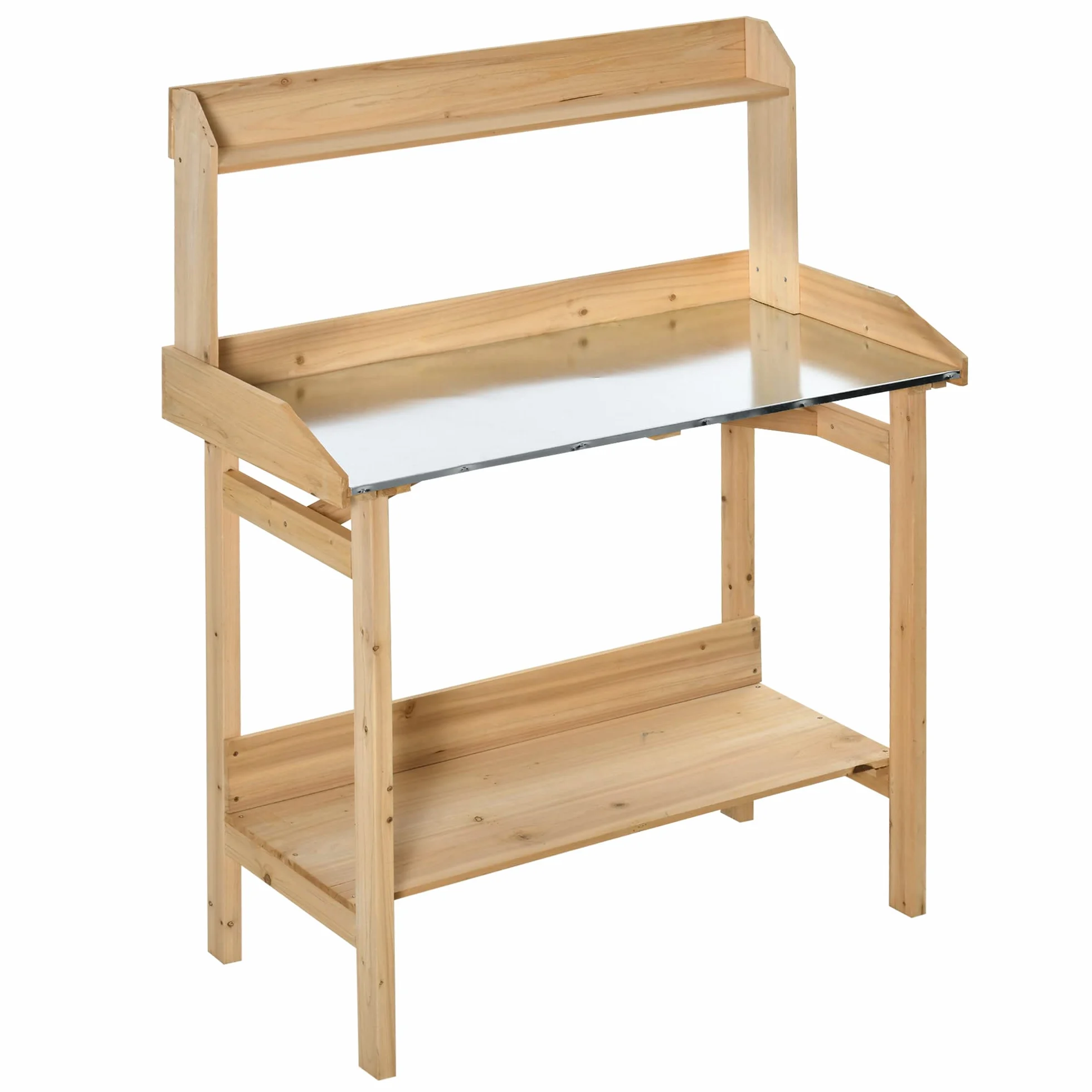 Outsunny Table de rempotage Acier galvanisé Bois Sapin pré-huilé 2 étagères Plateau avec Rebord
