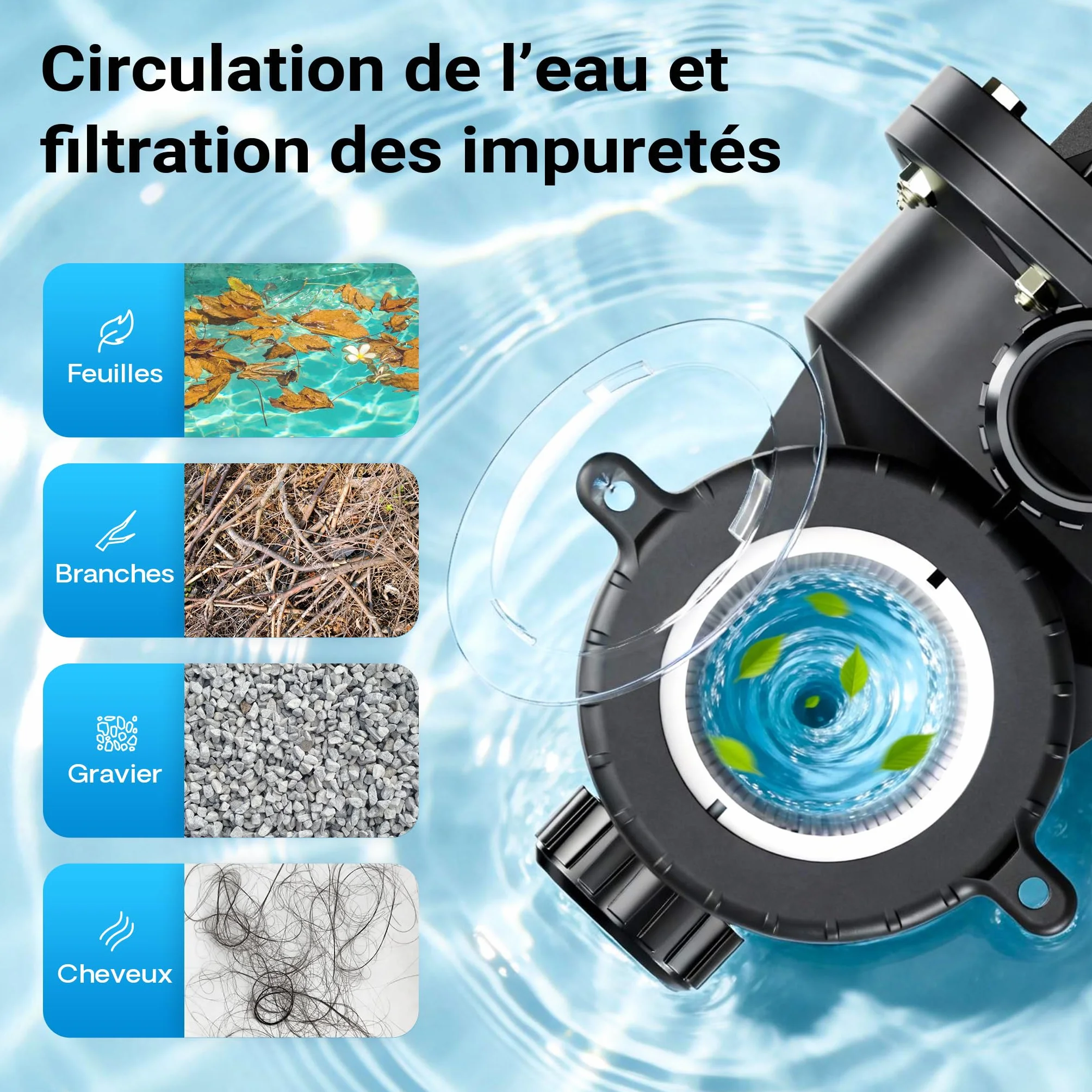 Wiltec Pompe de piscine 18600 l/h 750 W circulation hauteur refoulement 13 m