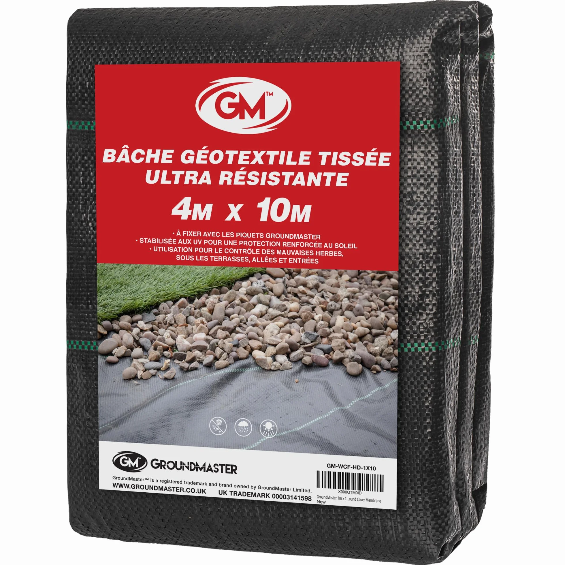 Bâche géotextile GroundMaster 4m x 10m résistante contre les mauvaises herbes