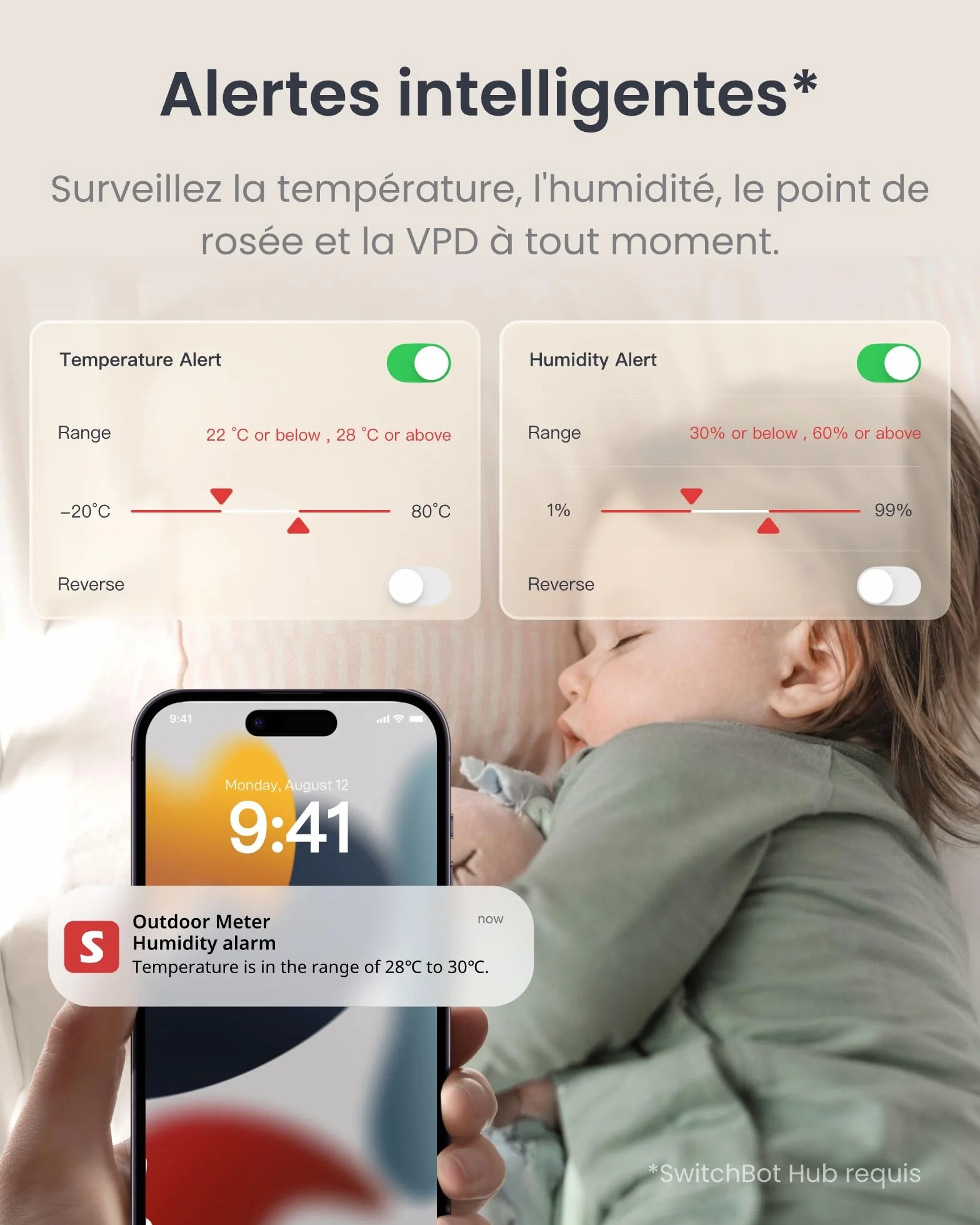 SwitchBot IP65 Hygromètre Thermomètre Intérieur Extérieur Bluetooth 100m Capteur Humidité 2 Ans Piles