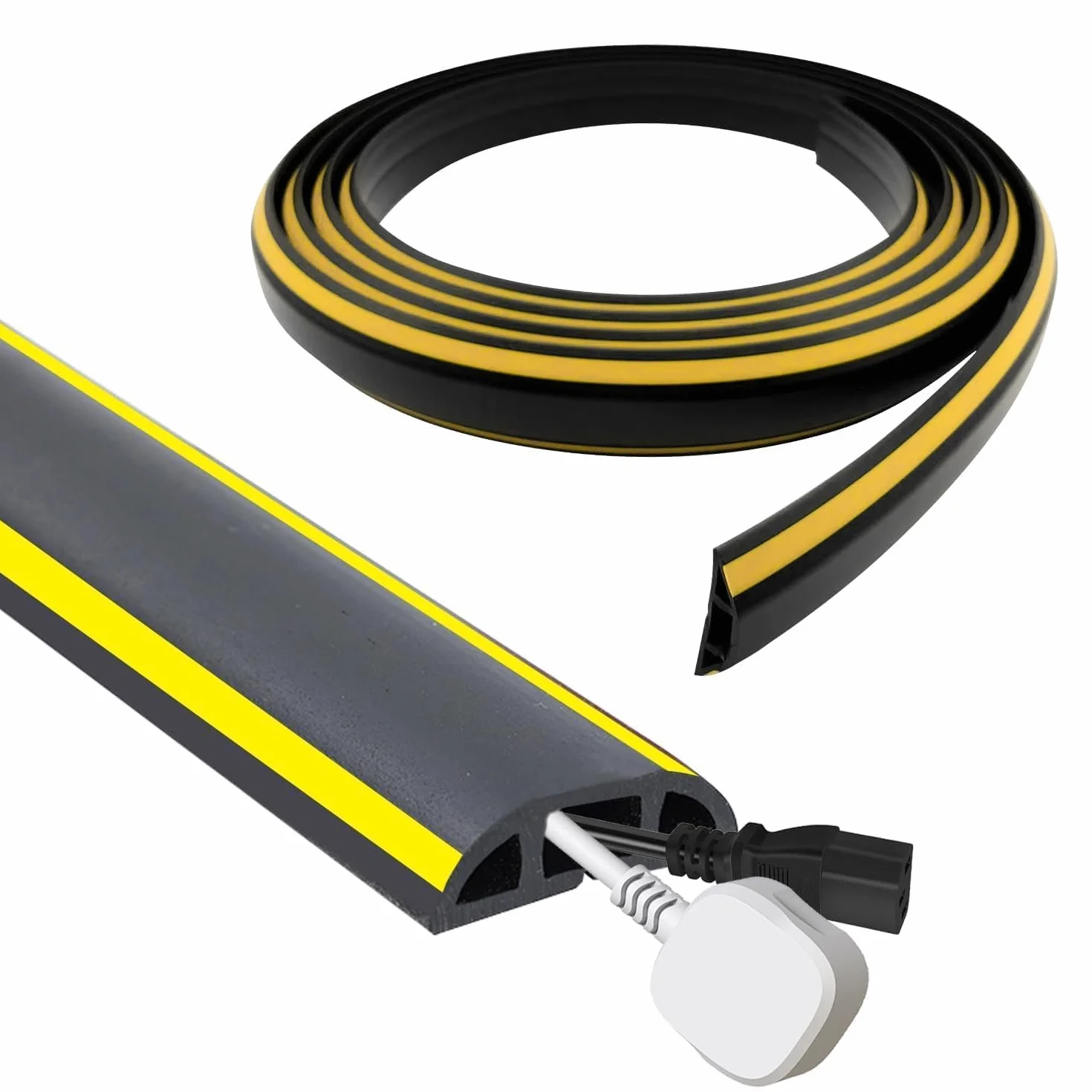400 cm PVC Souple Goulotte Passe Cable Sol, Gaine Protege Cache Cable Electrique Noir et Jaune, Conduit Passage Plancher Facile à Couper et à Installer, pour Bureau, Atelier, Entrepôt, Concert, Etc
