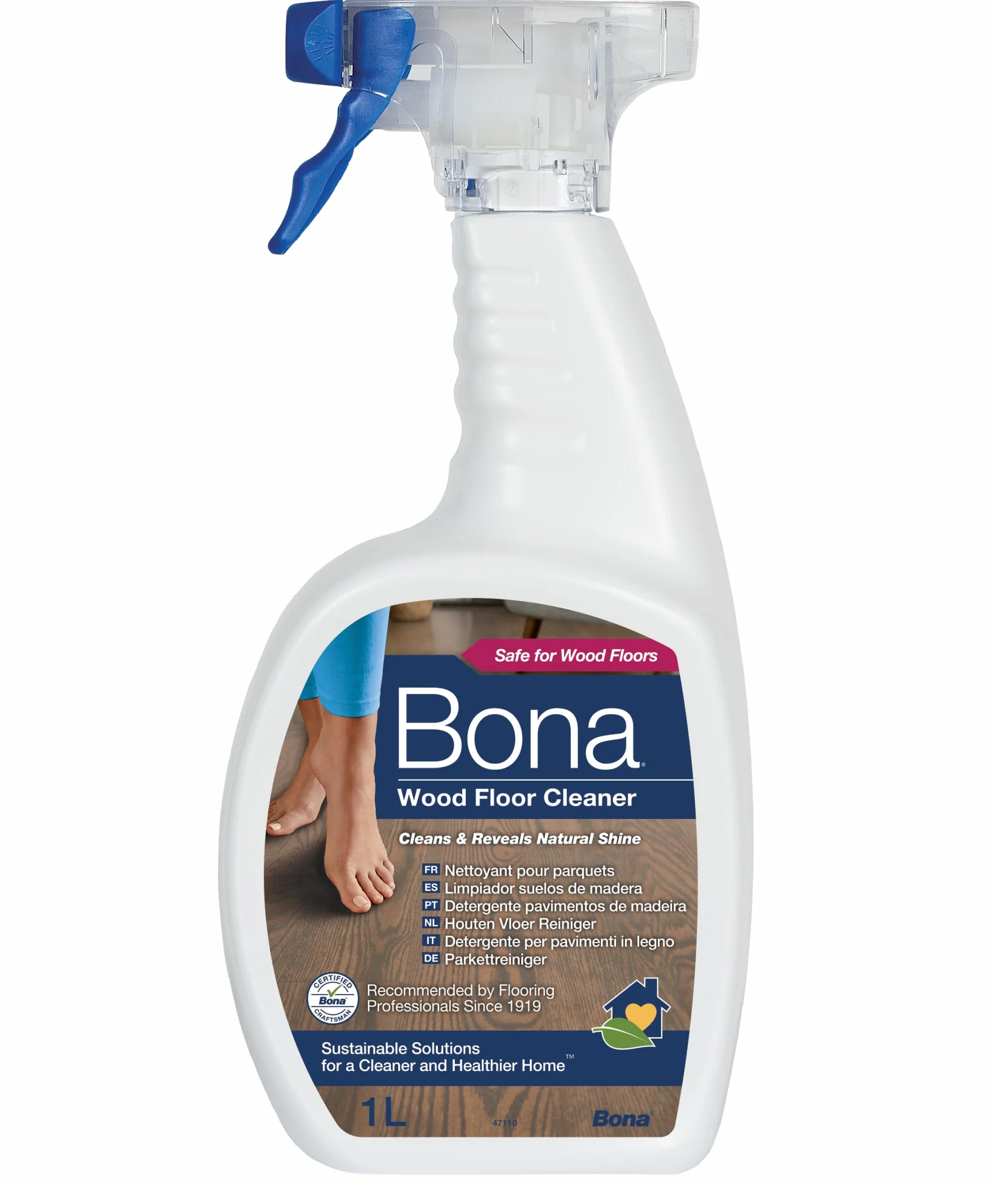 Bona Nettoyant Parquet 1L - Produit Nettoyant Sol Professionnel - Bois - Nettoyant Sol Non Moussant - Sans Résidu & Sèche Rapidement