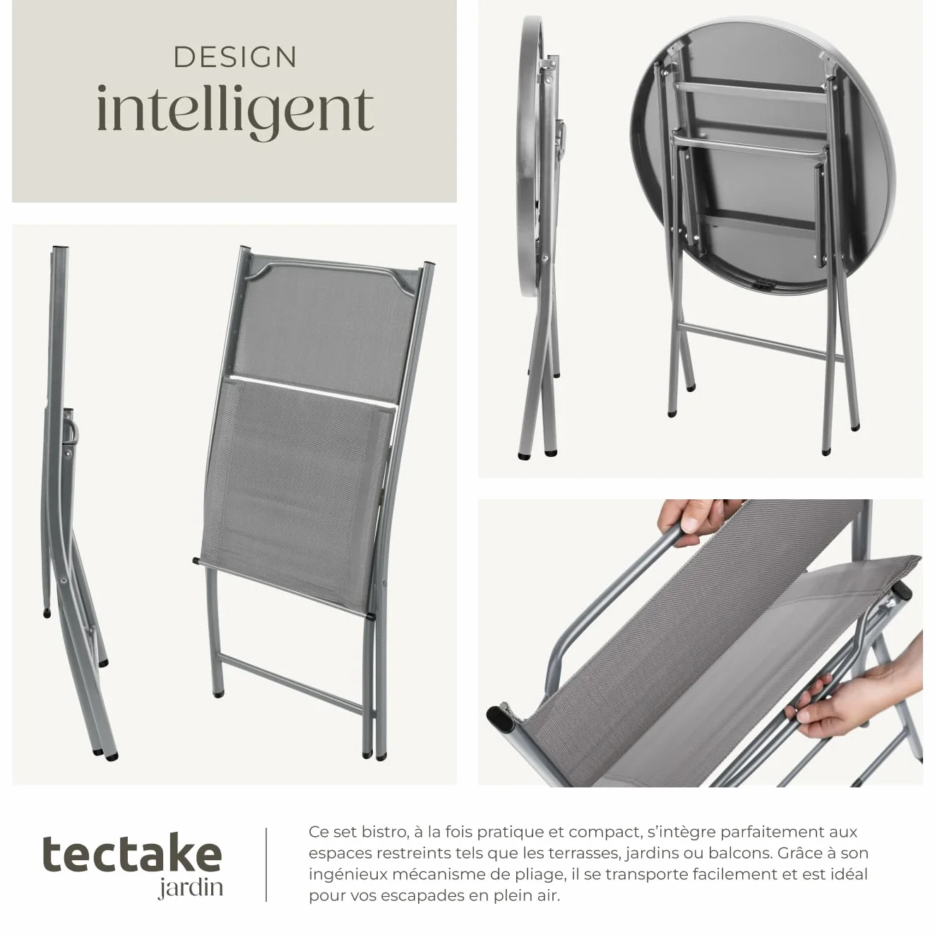 Tectake Ensemble Table Ronde et Chaises Pliantes Table de Bistrot Jardin 2 Personnes Acier Epoxy