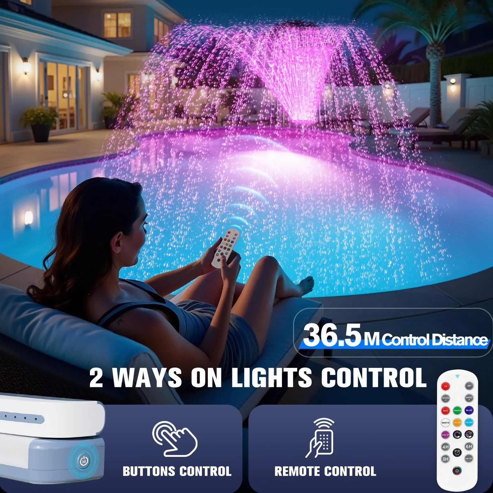 KingSom Fontaine Piscine Cascade Rechargeable avec Télécommande, Accessoires Piscine Hors Sol Creusées Réglable Violet