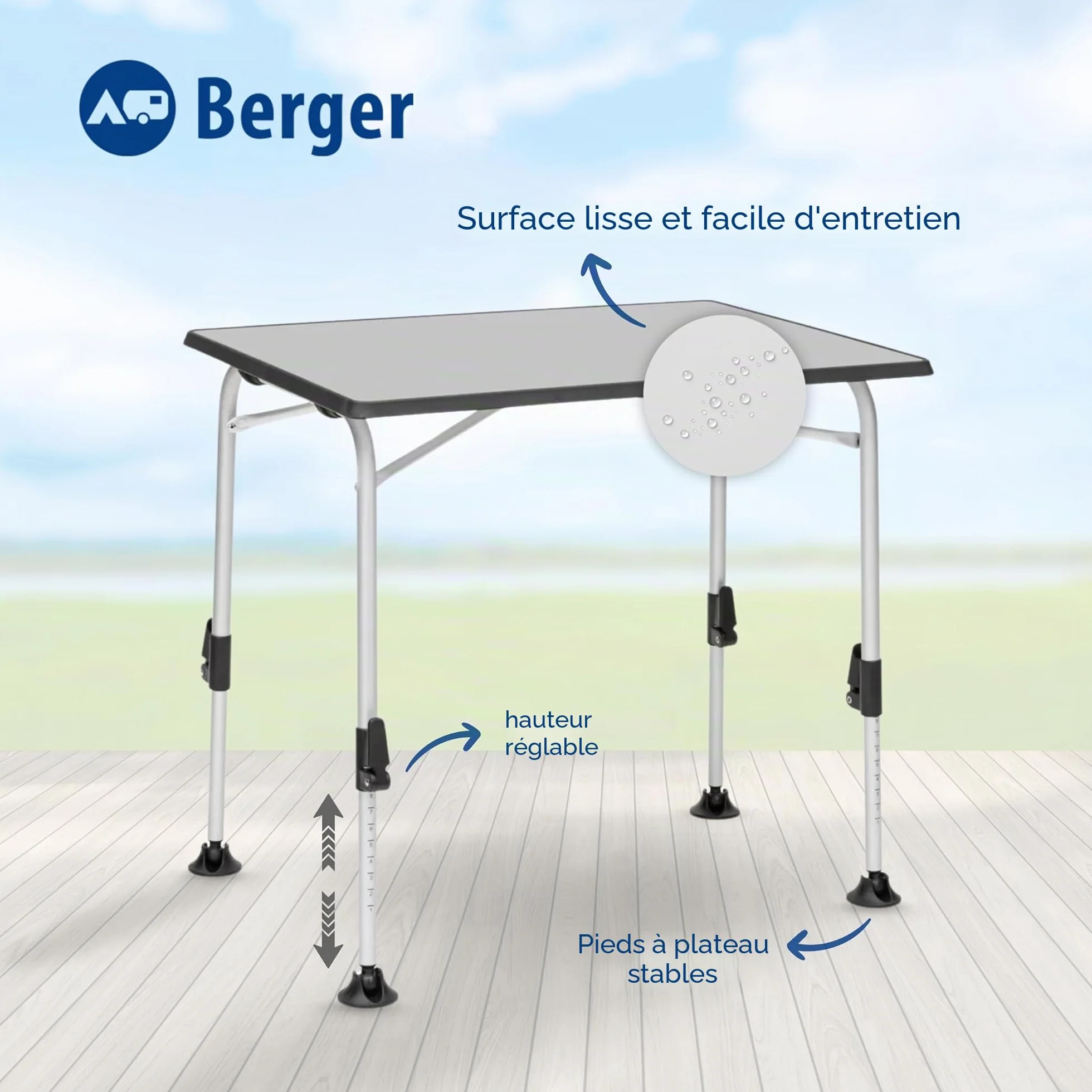 Berger Table de Camping Pliante IVALO 1 80 x 60 cm Blanche Réglable