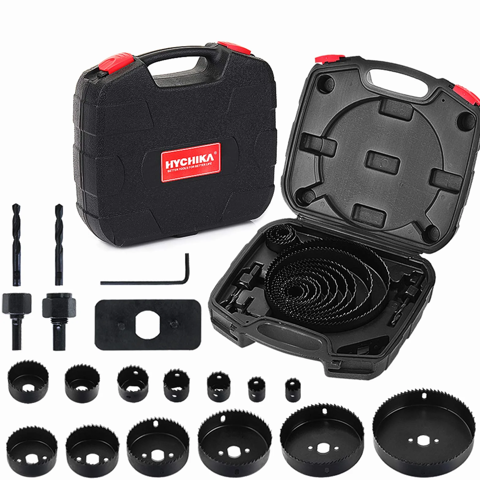 HYCHIKA Scie Trépan 19 Pièces - Set de Scie à Discoïdes 19-152 mm avec Mandrins et Accessoires, Adapté pour Couches de Liège, PVC et Plastique
