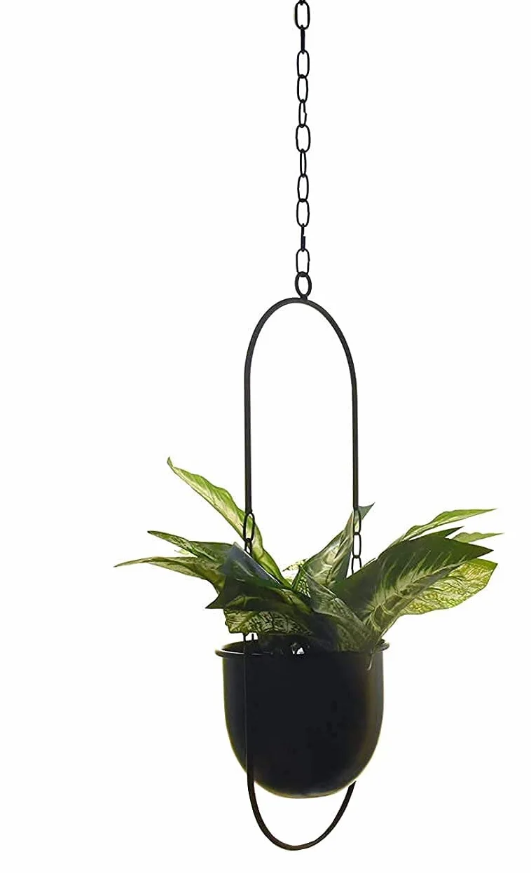 Panier Boho Suspendu en Métal - Jardinière Murale pour Plantes d'Intérieur (Noir)