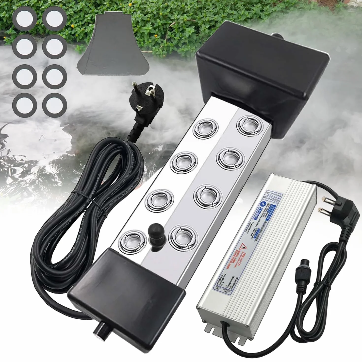 Brumisateur à ultrasons 6 l/h 8 têtes IP67 5 m prise européenne pour jardin étang