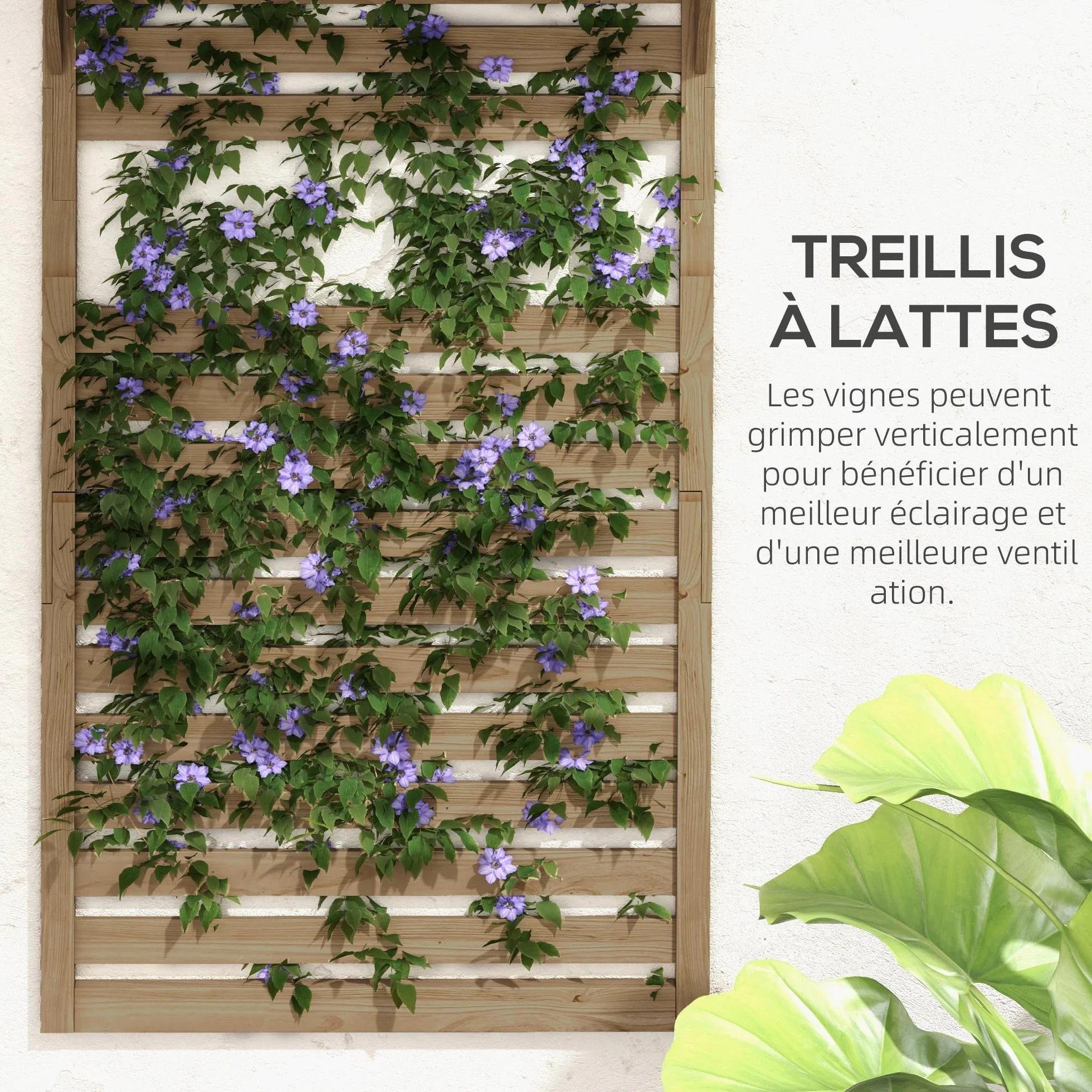 Outsunny Lot de 2 support plantes intérieur avec étagères suspendues et treillis en bois massif