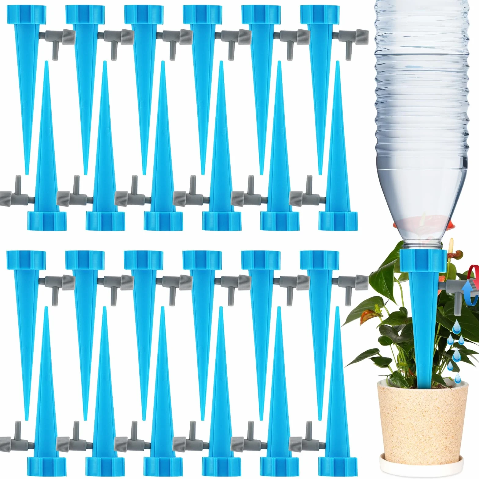 Kit de Goutte à Goutte Bouteille 24 Pièces Cône d'Arrosage Automatique avec Vannes pour Jardin Maison Potager