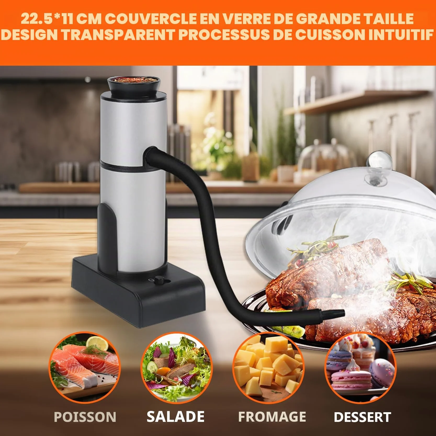 Fumoir à Aliments en Bois Portable avec Copeaux de Bois pour Viande, Saumon, Fromage, Barbecue
