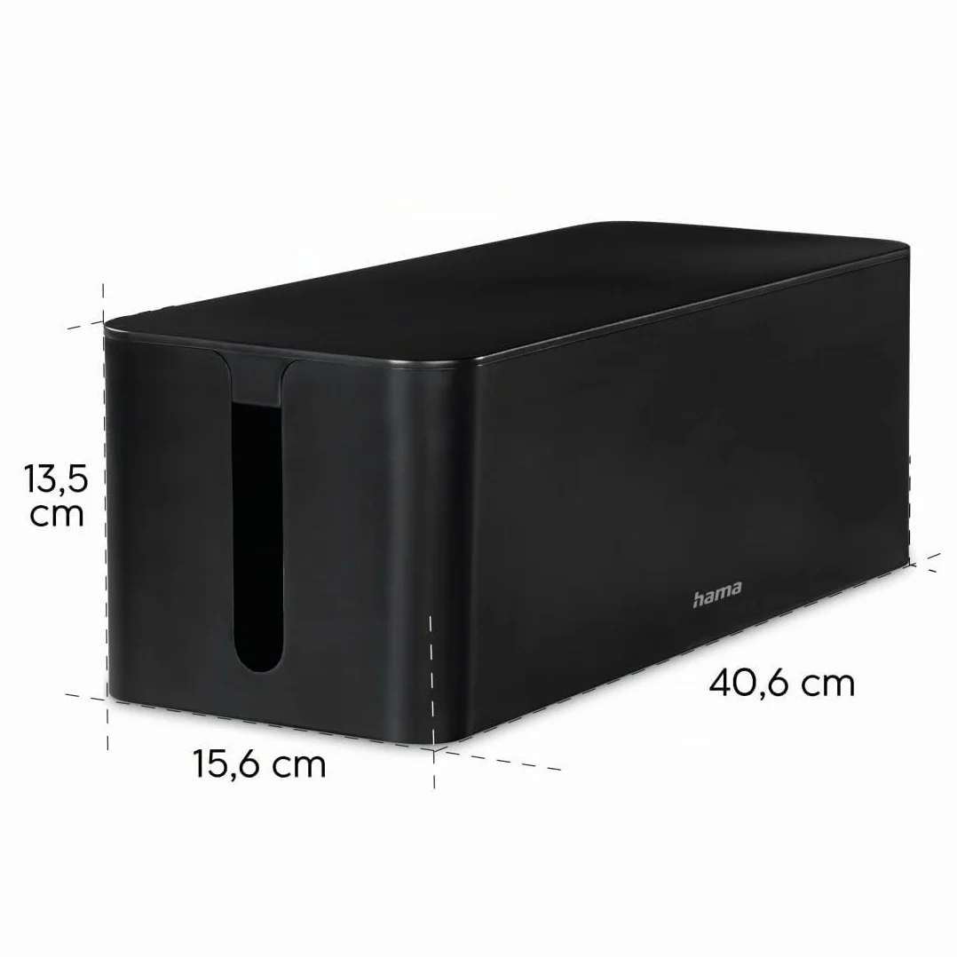 Hama Boîte pour câbles Maxi (Boite Rangement pour Cables chargeurs et multiprises, boitier Cache câbles 40x15,5x13,5cm, Pieds en Caoutchouc) Noir