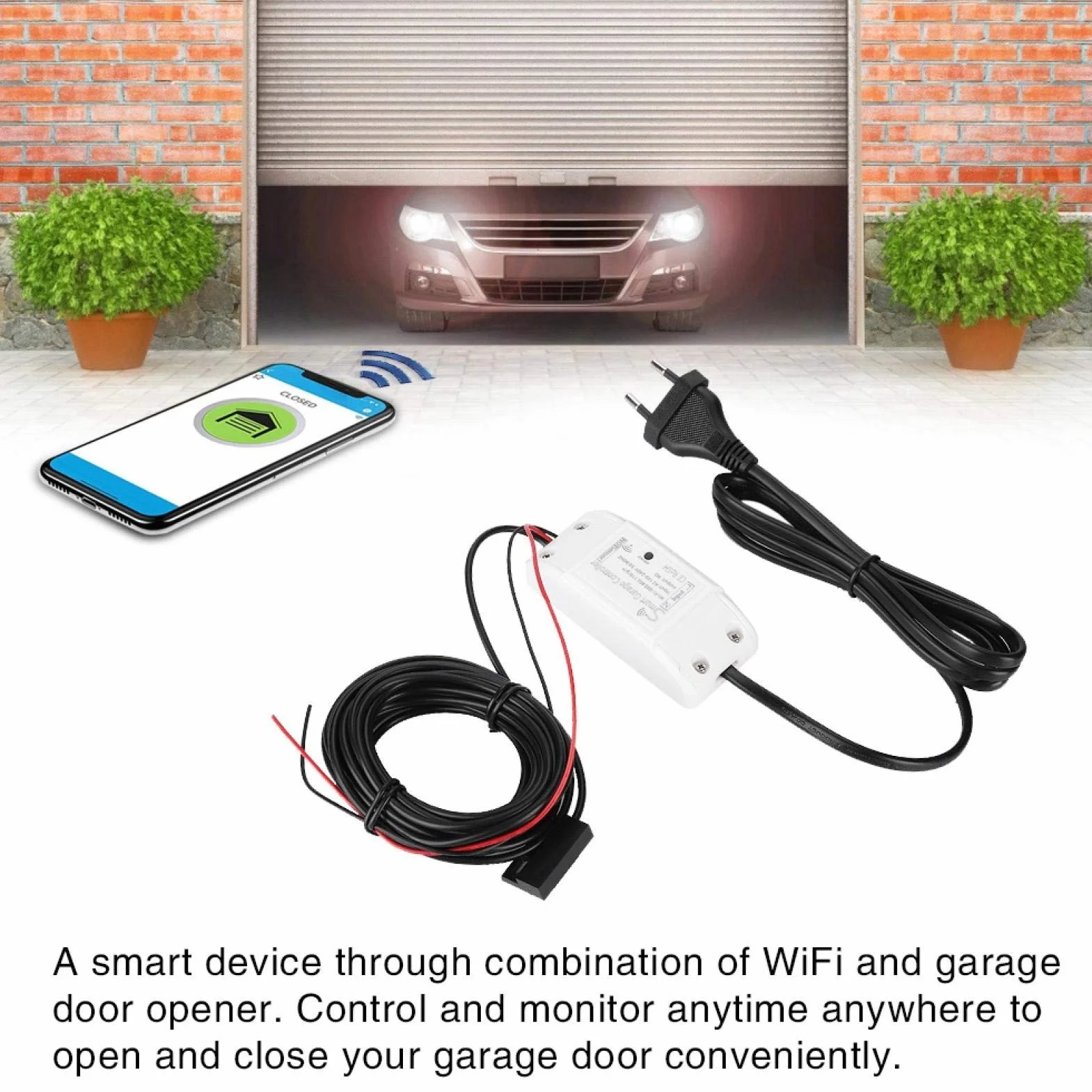 Contrôleur de Porte de Garage Intelligente WiFi Télécommande Compatible Ouvre-porte de Darage APP Prise en Charge du Dispositif de Contrôle pour (eu)