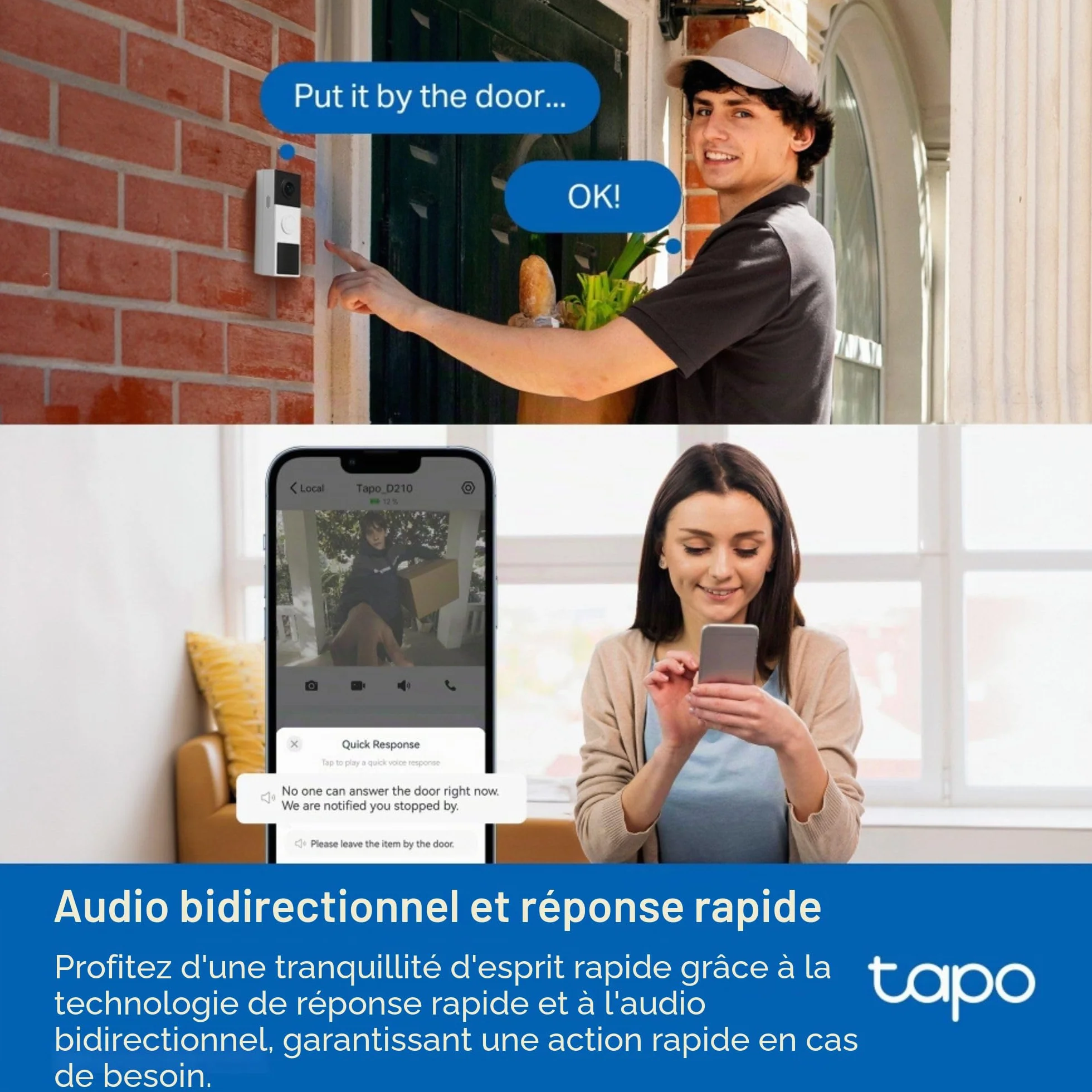 Tapo Caméra de Sonnette sans Fil, Sonnette vidéo alimentée par Batterie 2K 3MP, Vue Ultra Large à 160°, Vision Nocturne en Couleur, détection AI, IP65 résistant aux intempéries, Compatible avec Alexa