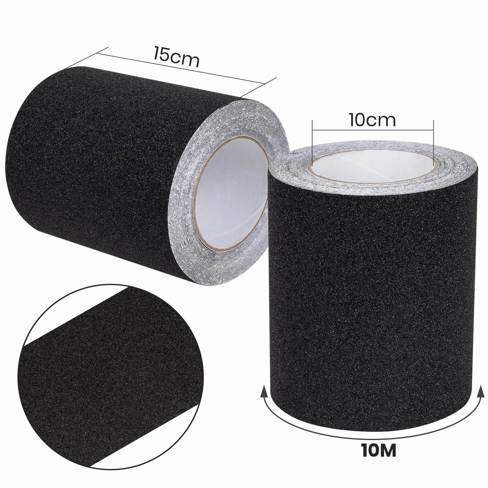 Ruban adhésif antidérapant, 15 cm x 10 m Ruban Autocollant Anti-dérapante, Noir Bandes antidérapantes avec Ruban adhésif antidérapant pour escaliers Marches Échelle Plancher Intérieur Extérieur