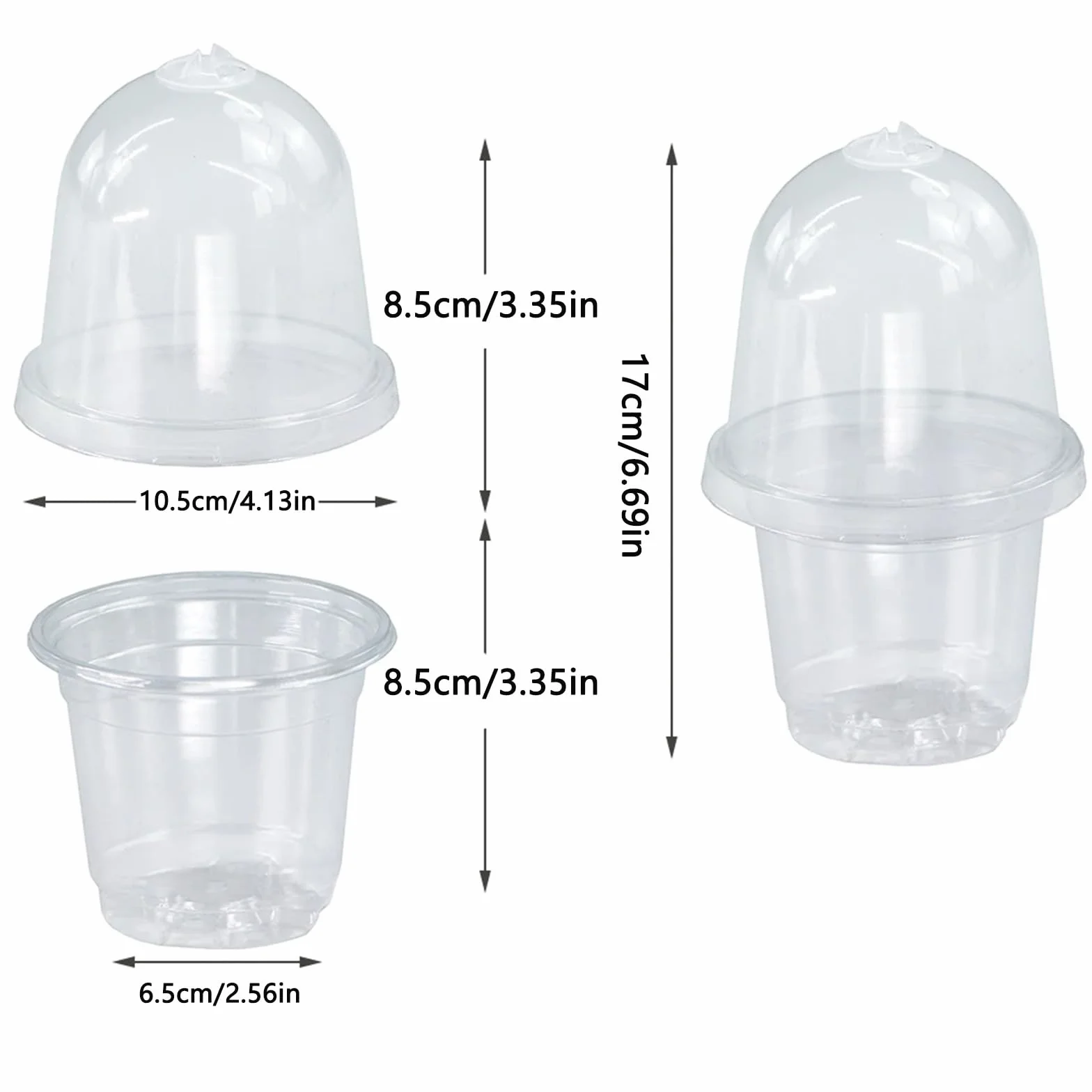 Lot de 10 Pot Plastique Plante avec Couvercle 10cm Transparent Orchidée Ronds