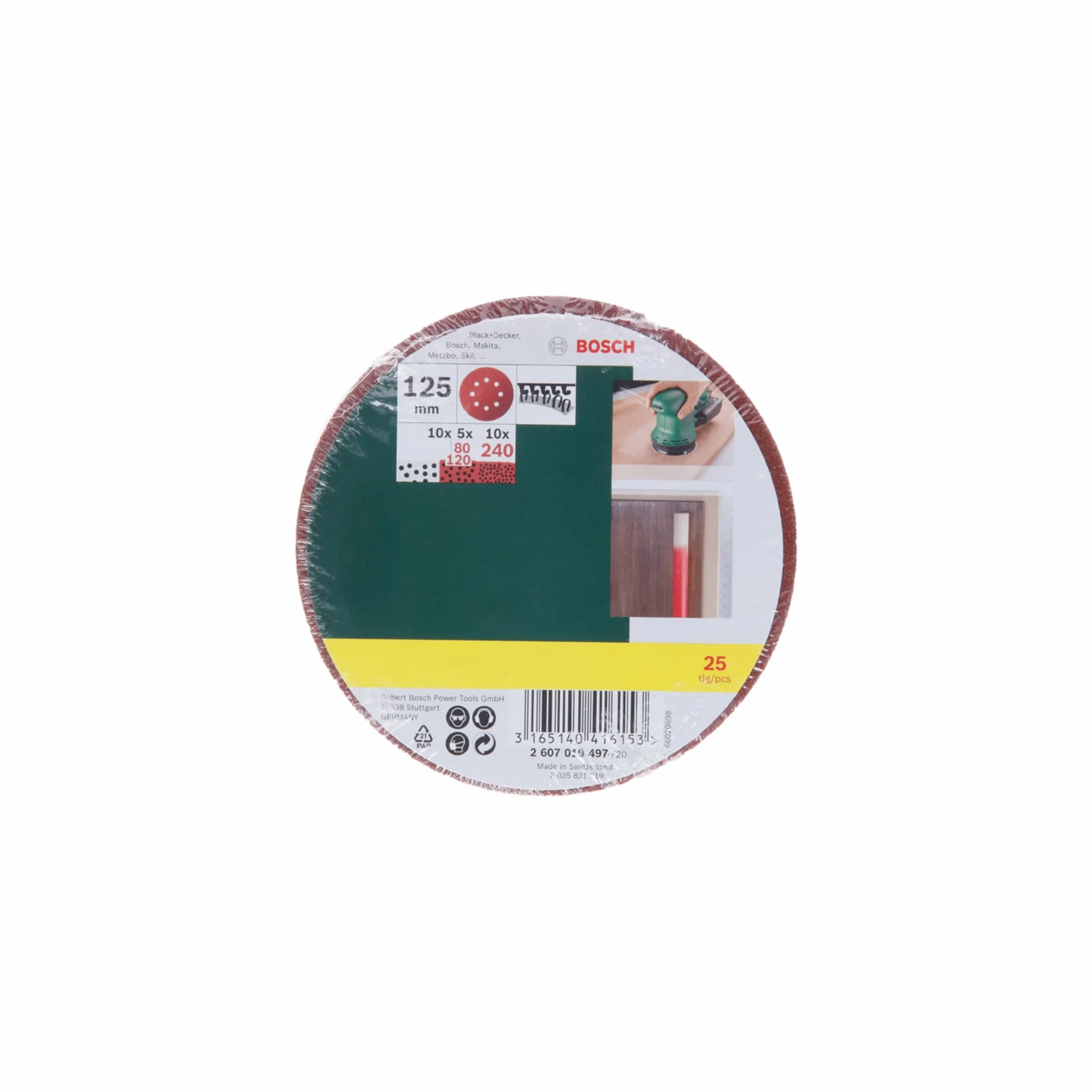 Bosch Accessories 2607019497 Lot de feuilles abrasives pour Ponceuse excentrique Grain 80 - 120 125 mm 25 pièces Argent