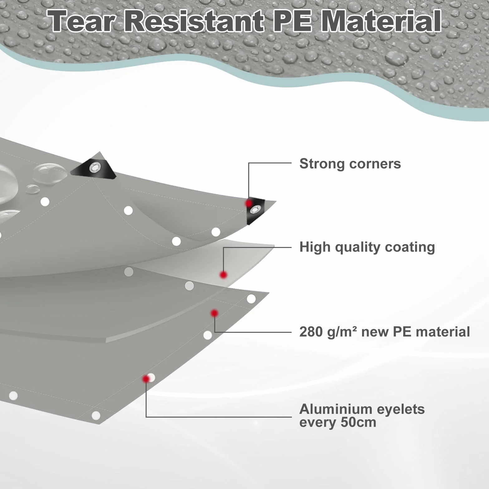 WOLTU Bâche de Protection en PE 280g/m², 4x4 m, Housse de Protection Étanche pour Bois, avec Œillets Muiti-Usage, Gris