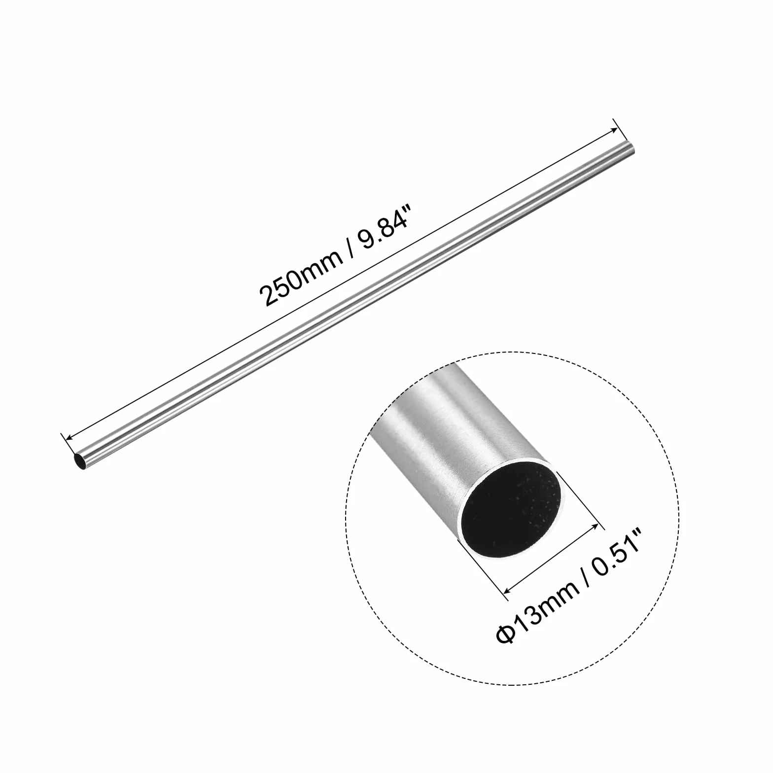 sourcing map 304 Inoxydable Acier Tube, 13mm OD 0.5mm Paroi Épaisseur 250mm Longueur