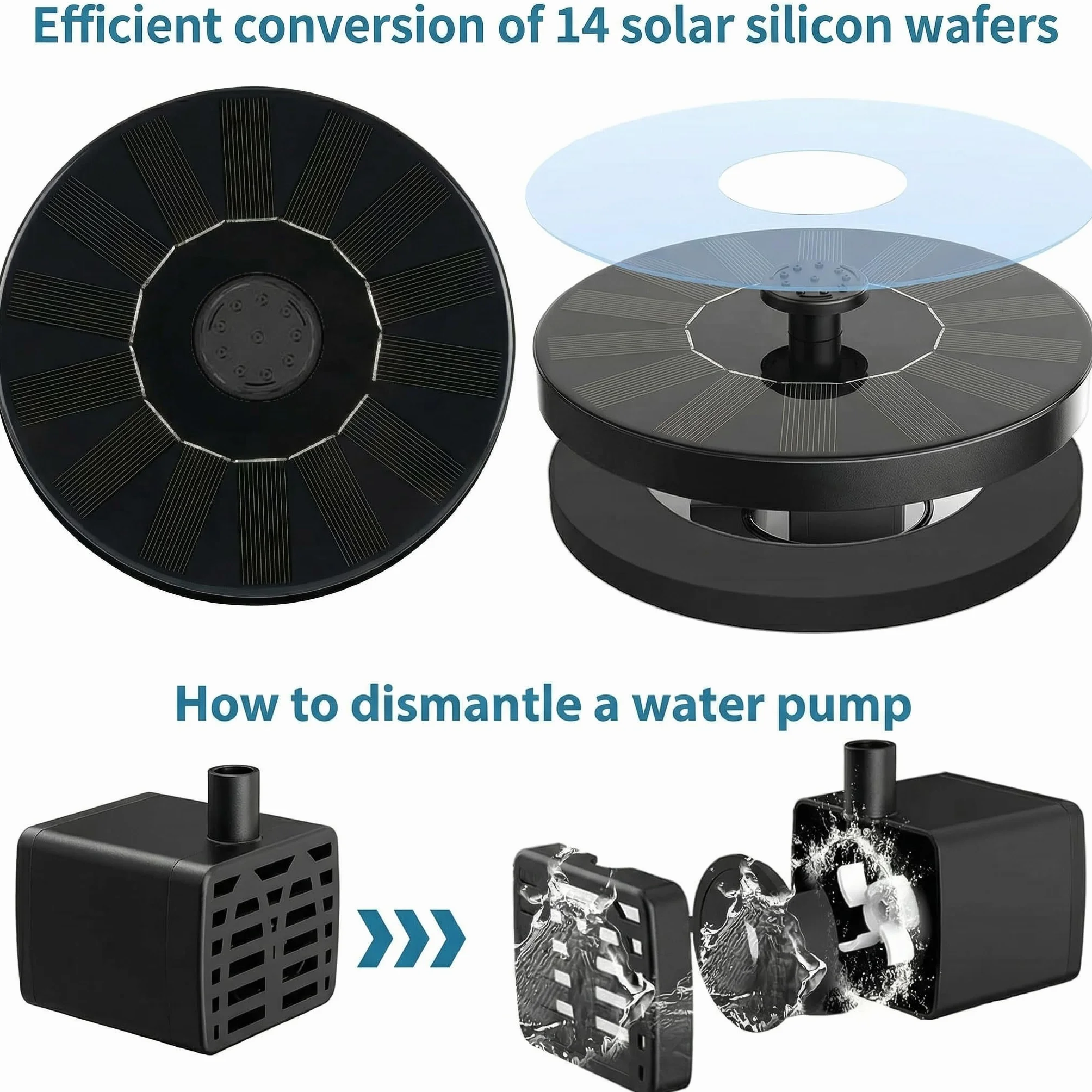 Fontaine Solaire Extérieure 1.5W avec 6 Effets de Jet, Fontaine Flottante pour Jardin Étang
