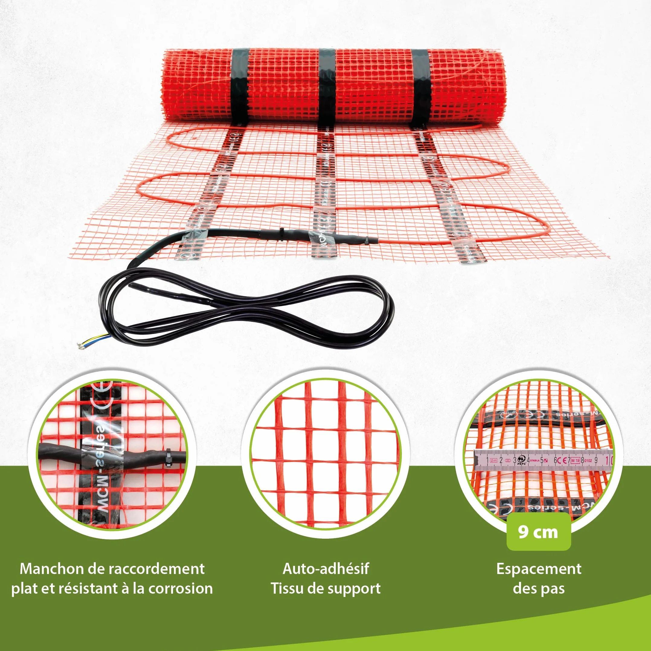 Chauffage au sol électrique 230 V 8,0 m² - Tissu support solide pour carrelage granit béton