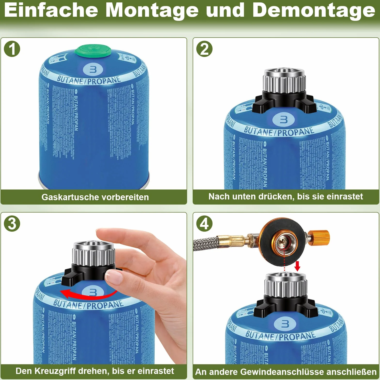 Adaptateur Cartouche Gaz Campingaz CV Easy Clic vers Valve EN417 Raccord Baïonnette Fileté 7/16" Réchaud