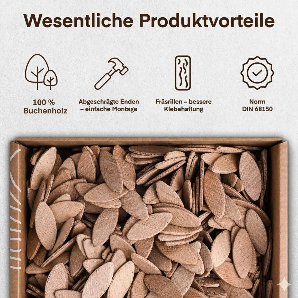 Solid Lot de 500 chevilles plates en bois Taille « 10 » - Chevilles plates - Chevilles de raccordement - Compatible avec la fraise à chevilles et les fraises à lamello