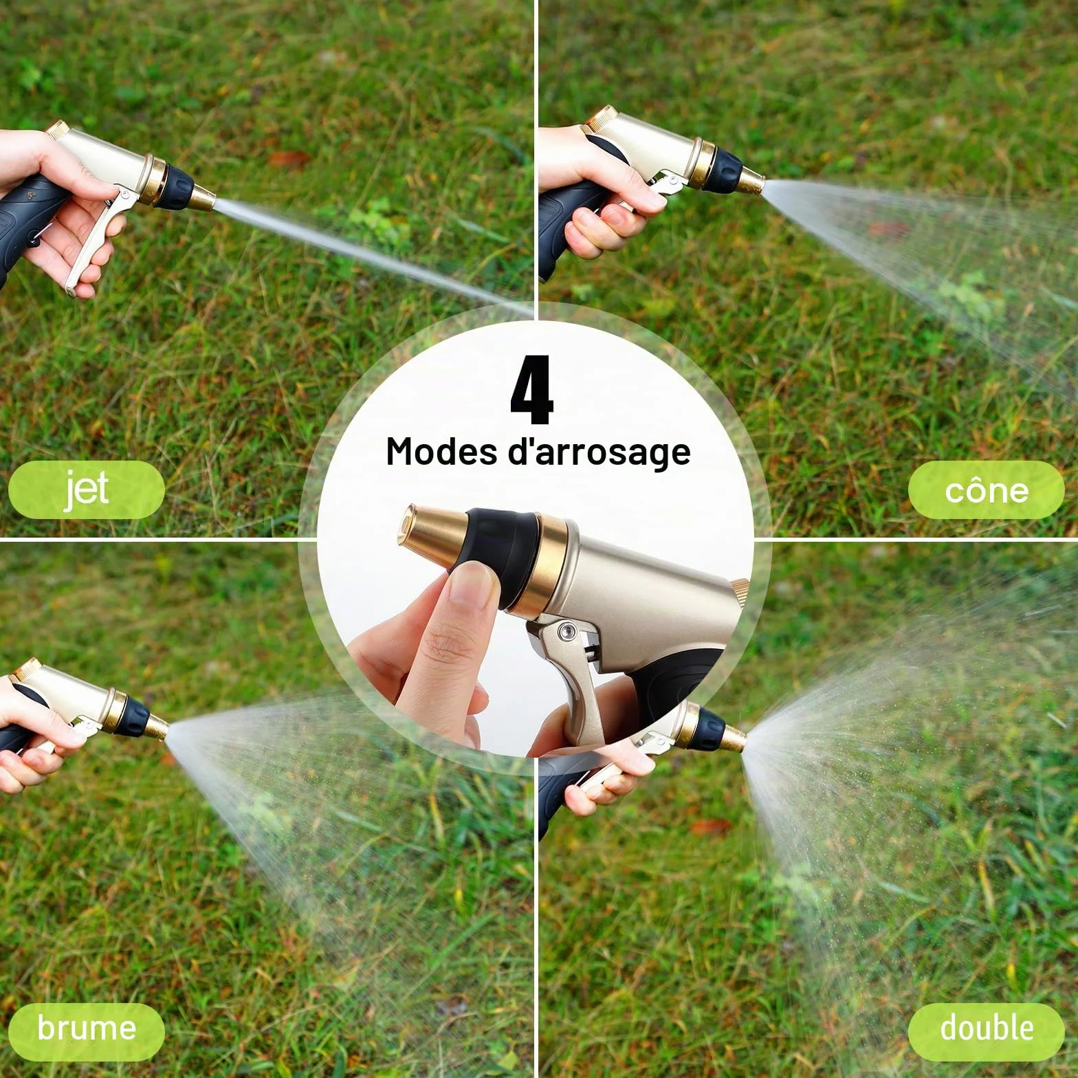 Pistolet d'Arrosage Haute Pression avec Buse en Laiton Réglable pour Nettoyage Voiture Jardin
