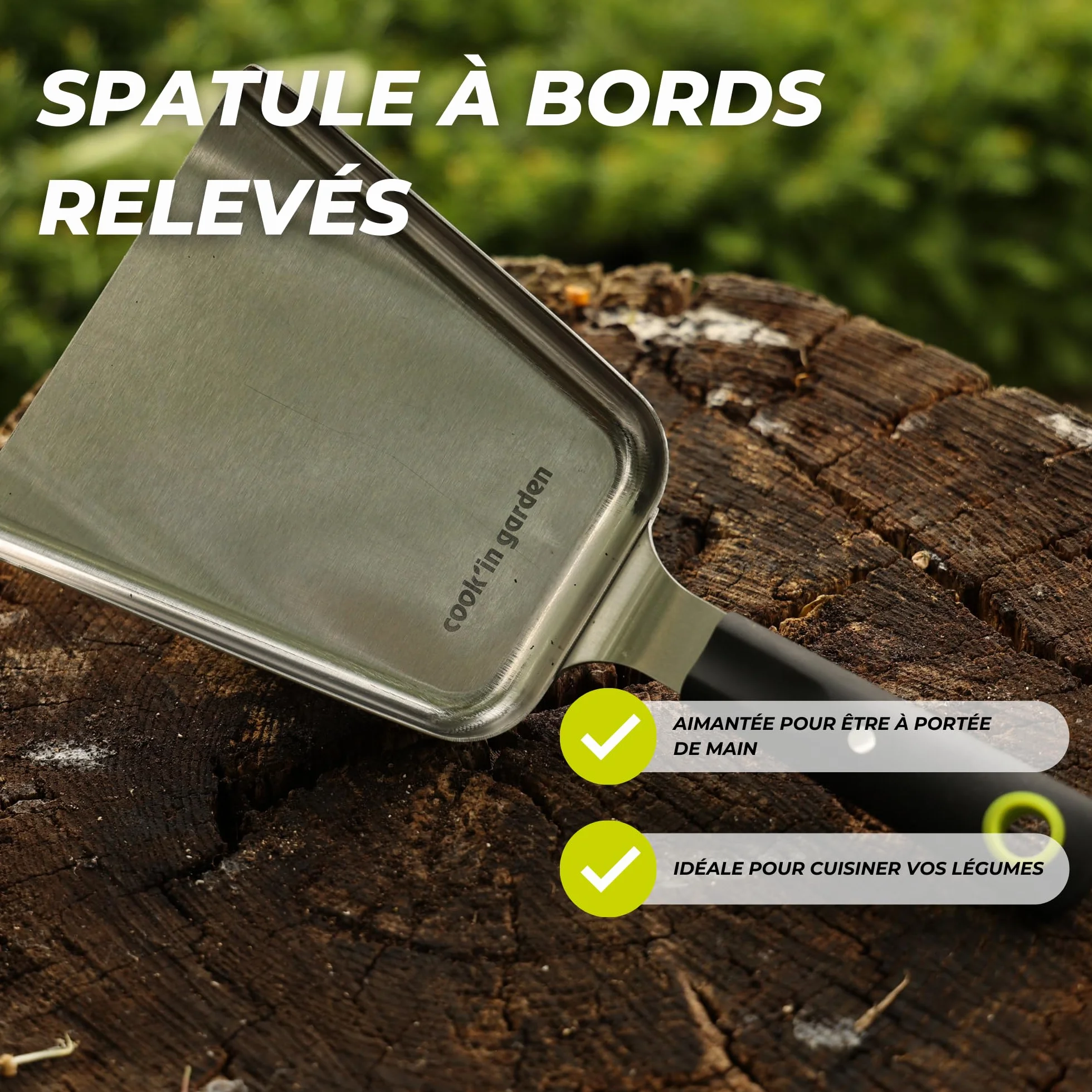 Spatule en Inox Cook'in Garden avec Manche Aimanté AC177 31x16x7,5cm pour Plancha Barbecue