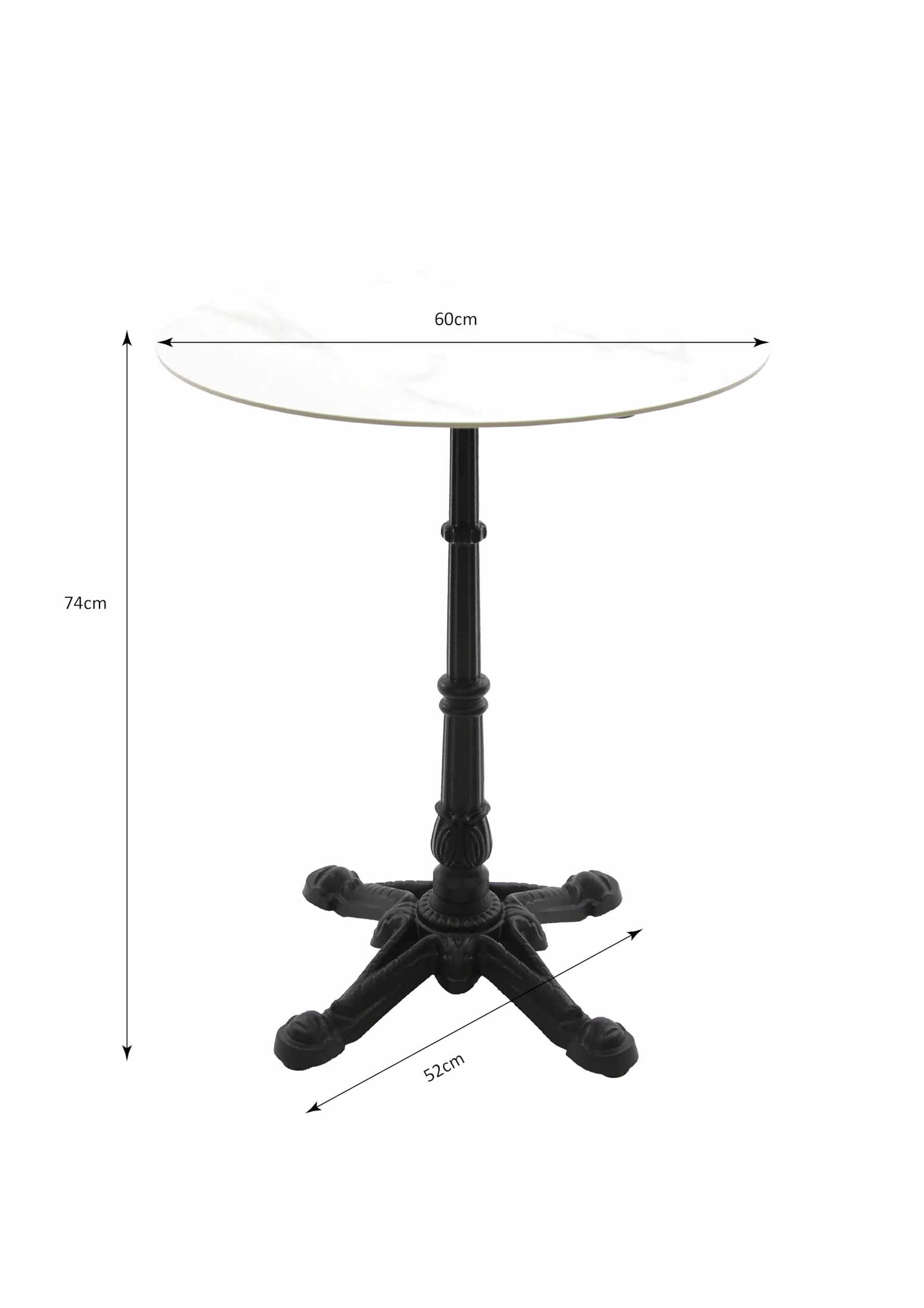 METRO Professional Table de bistro bar acier pierre frittée 60 x 75 cm ronde Blanc noir