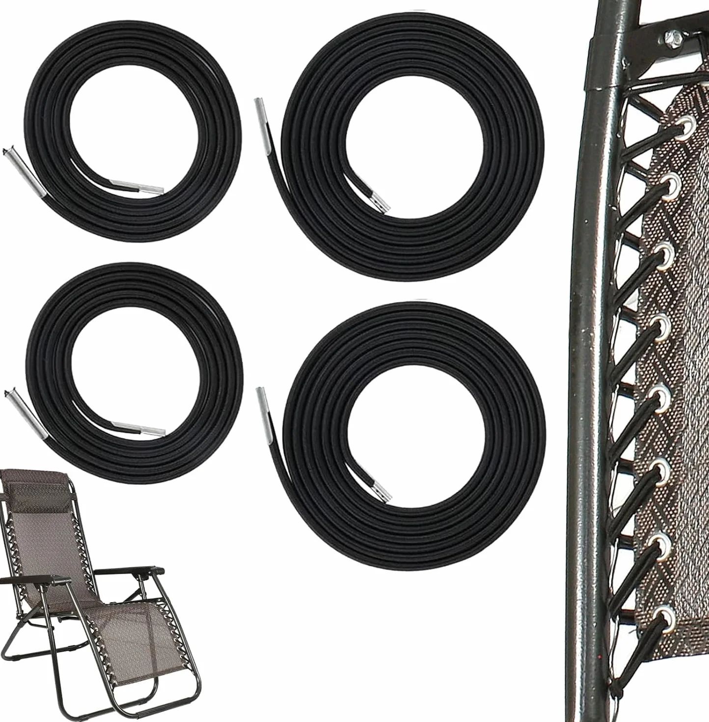 Élastiques de Rechange pour Transat Lafuma, Corde Remplacement Fauteuil Relax Zero Gravity, Chaise Longue Résistant (Noir)