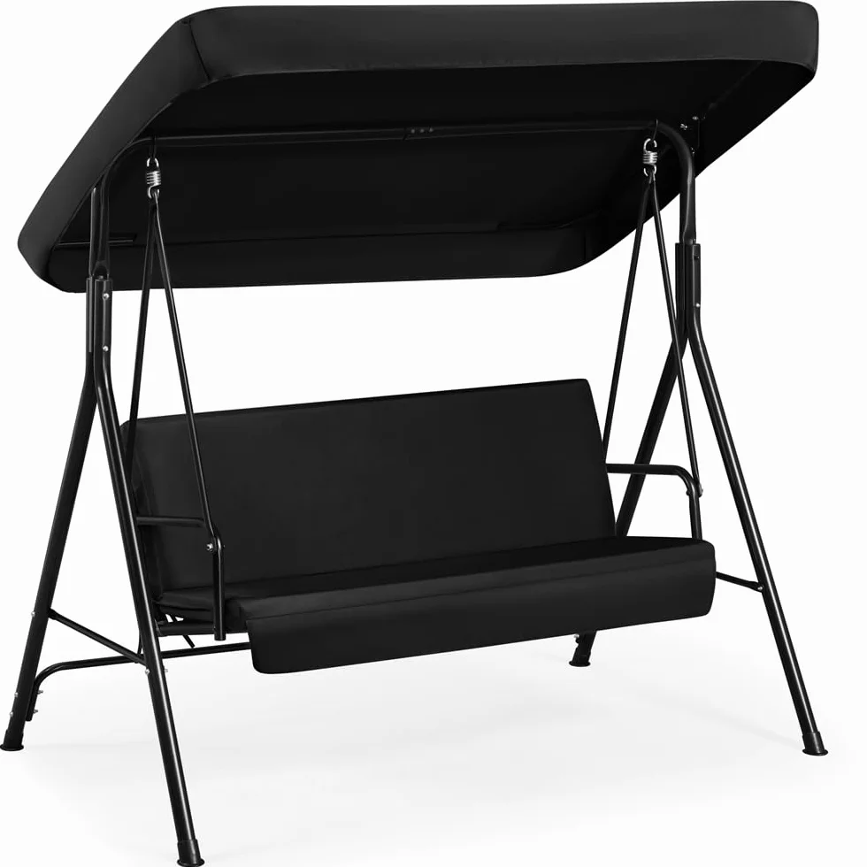 Yaheetech Balancelle de Jardin 3 Places Auvent Ajustable Coussins Amovibles Cadre Métal Noir