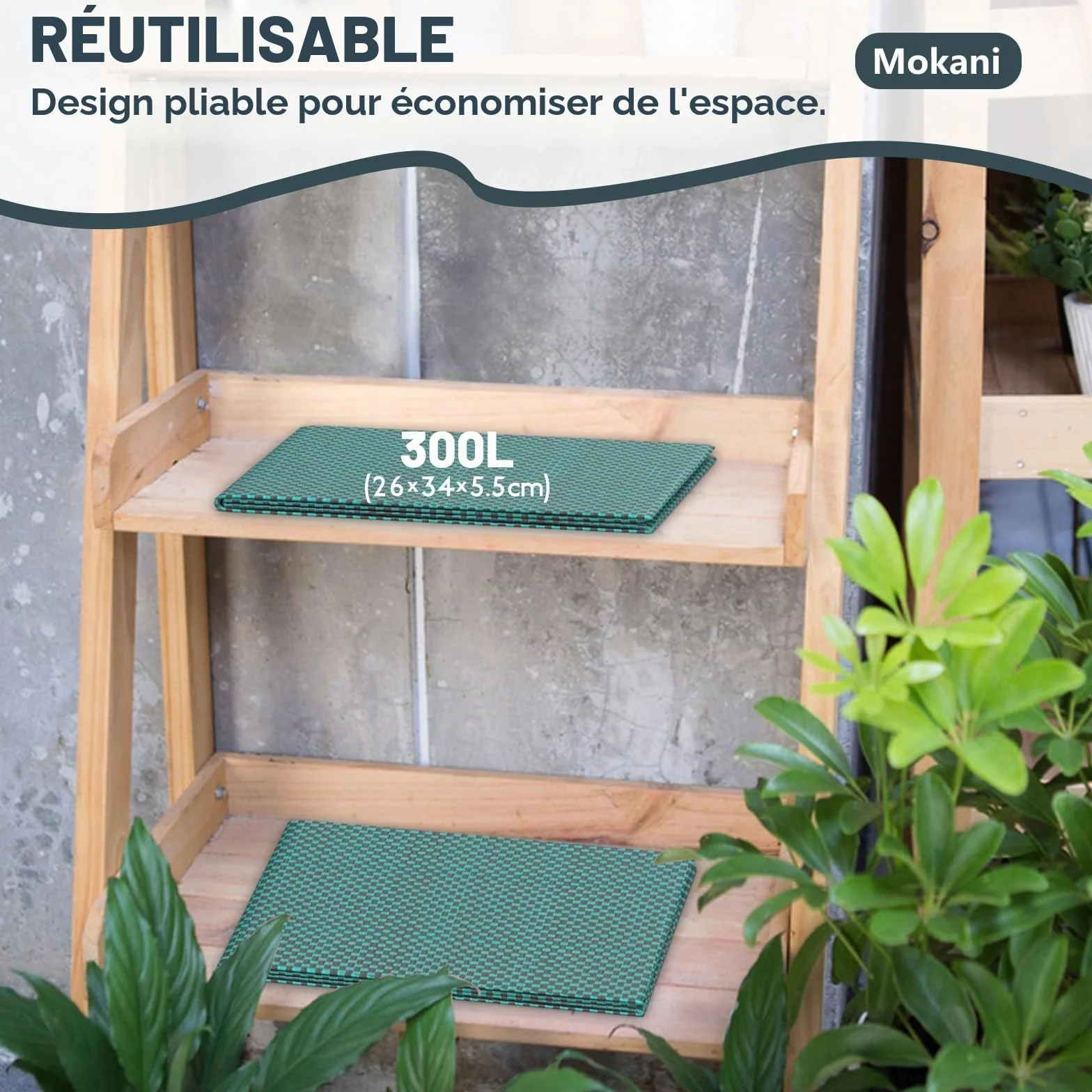 Mokani Lot de 3 sacs à déchets de jardin 300 L réutilisables pliables avec poignées