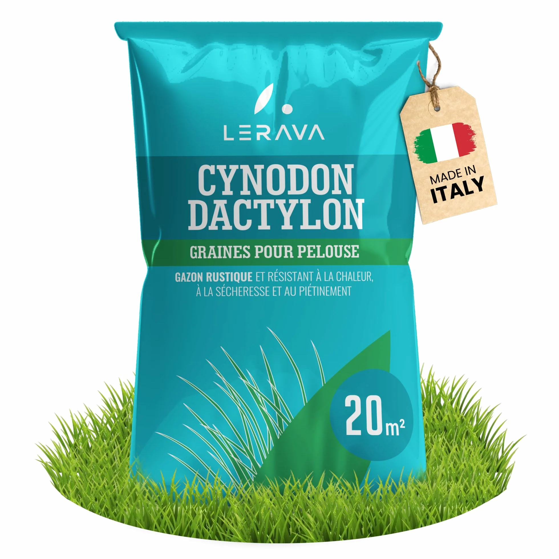 LERAVA Gazon Cynodon dactylon 200 g pour 20 m² Résistant piétinement sécheresse